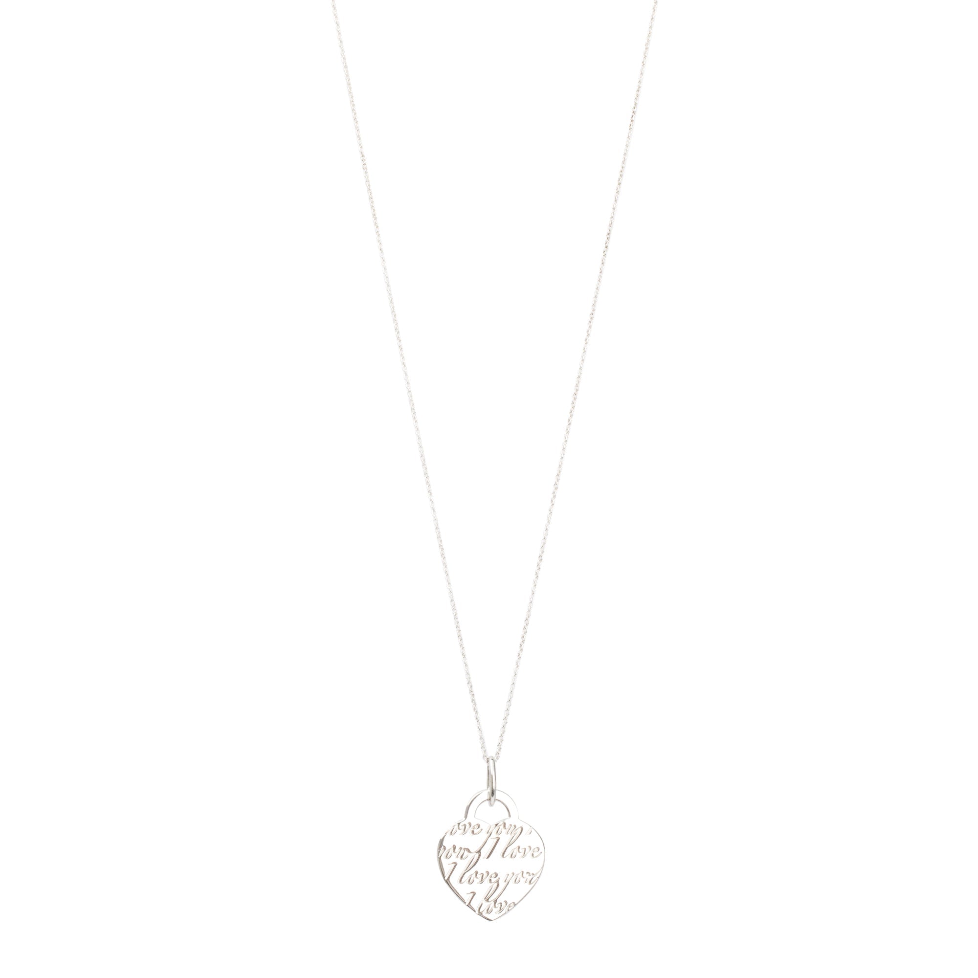 Tiffany & Co. Sterling Silver Medium Notes 'I Love You' Heart Tag Pendant Necklace