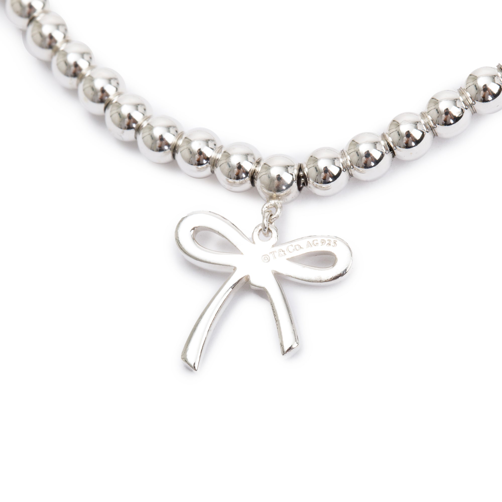 Tiffany & Co. Sterling Silver Mini Bow 4MM Bead Bracelet