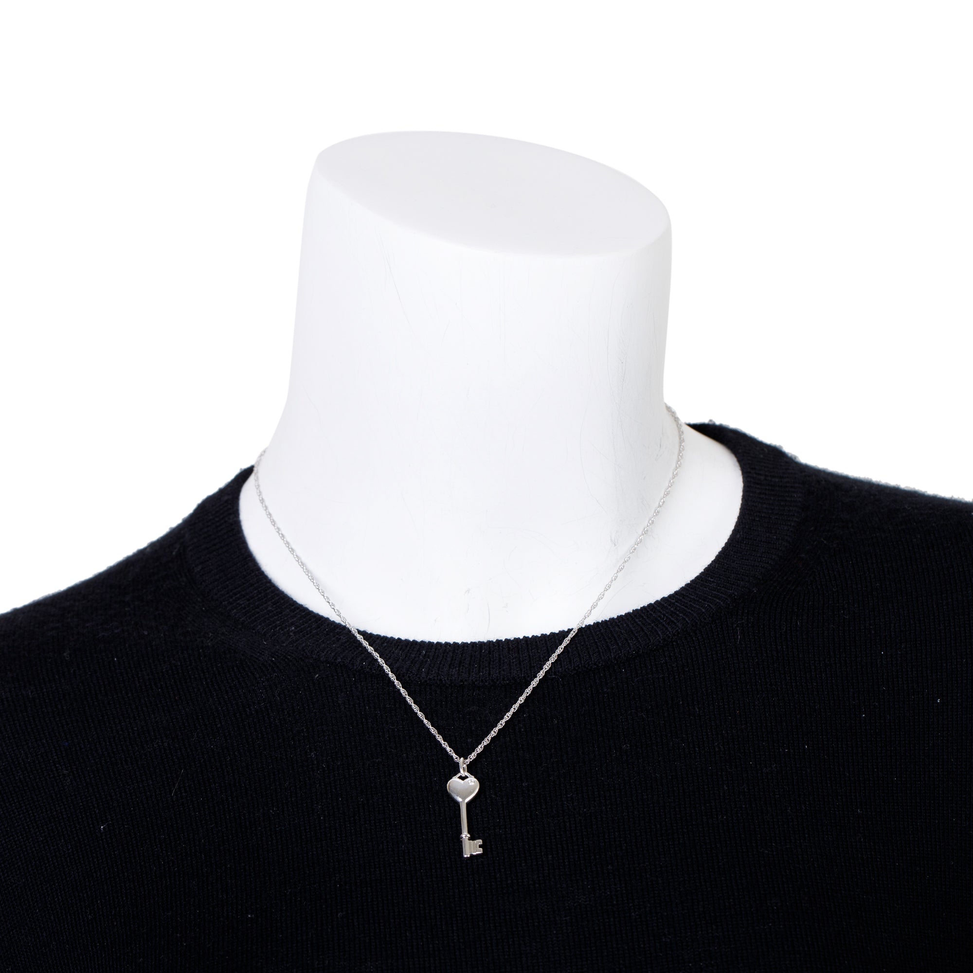 Tiffany & Co. Sterling Silver Mini Diamond Heart Key Pendant Necklace w/ Box