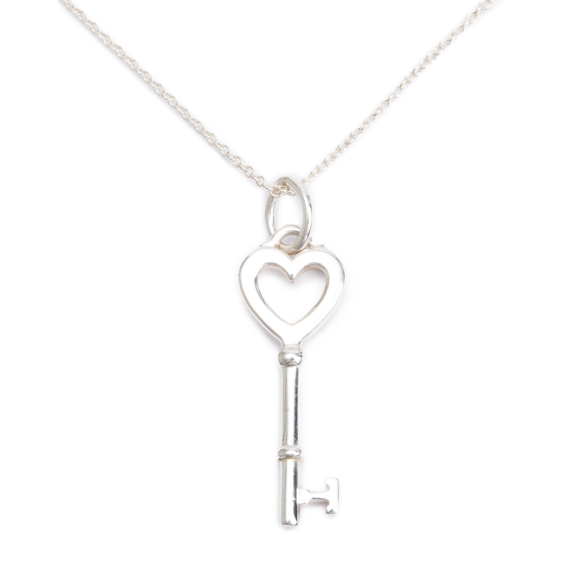 Tiffany & Co. Sterling Silver Mini Heart Key Pendant Necklace