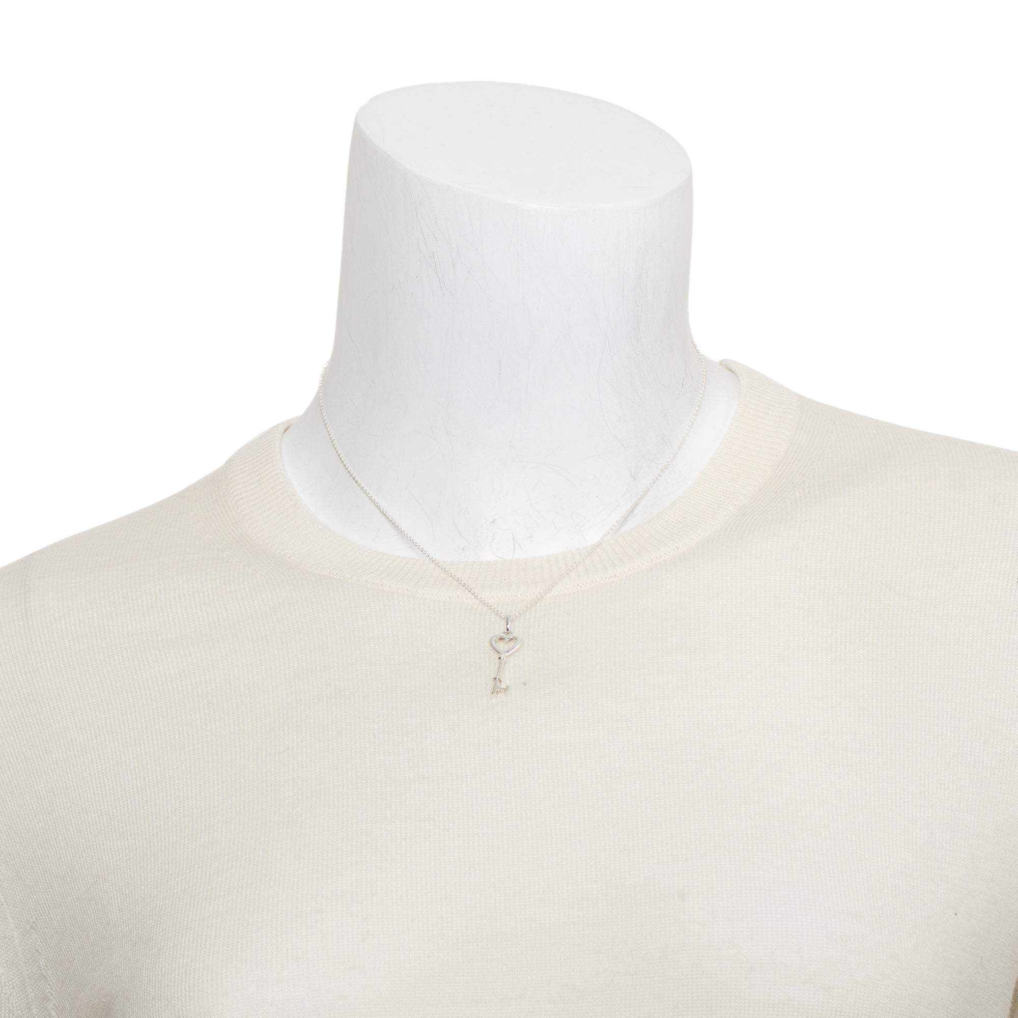 Tiffany & Co. Sterling Silver Mini Heart Key Pendant Necklace