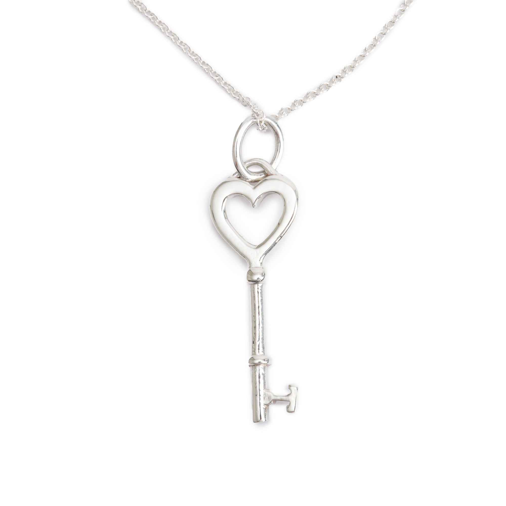 Tiffany & Co. Sterling Silver Mini Heart Key Pendant Necklace