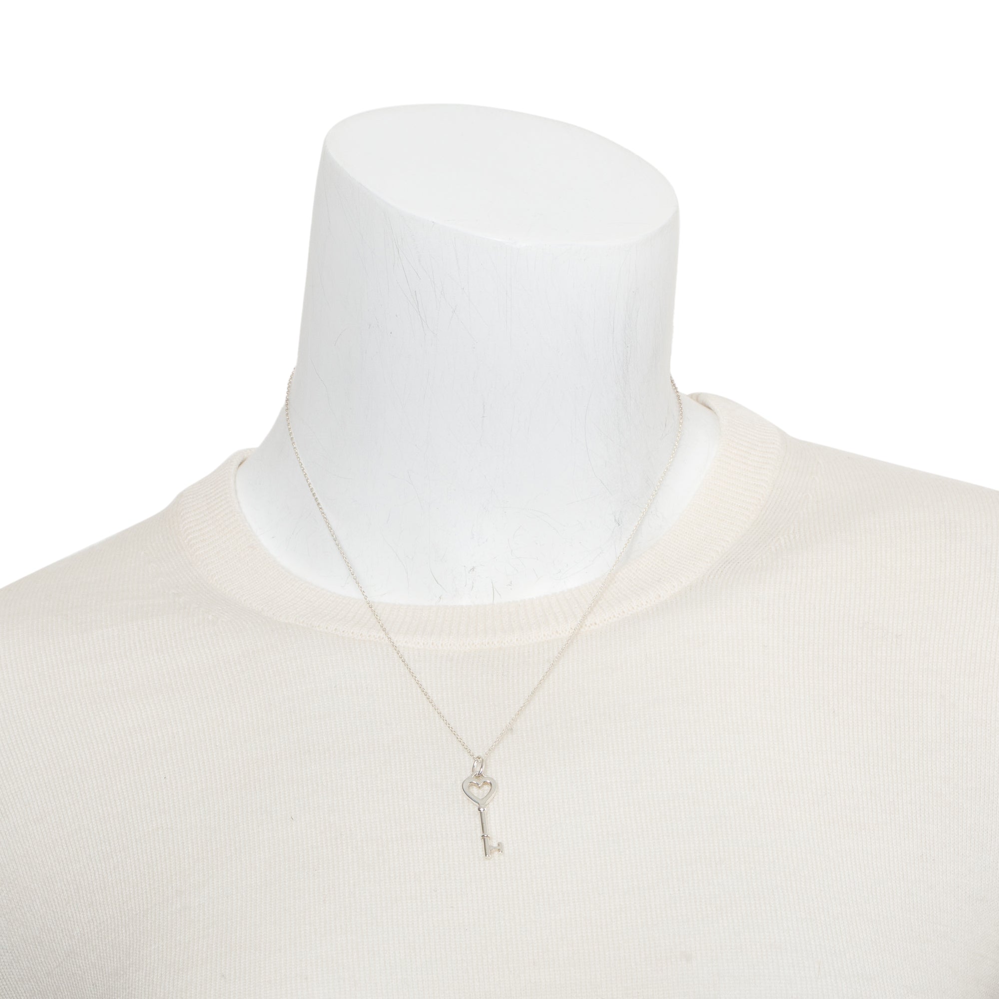 Tiffany & Co. Sterling Silver Mini Heart Key Pendant Necklace