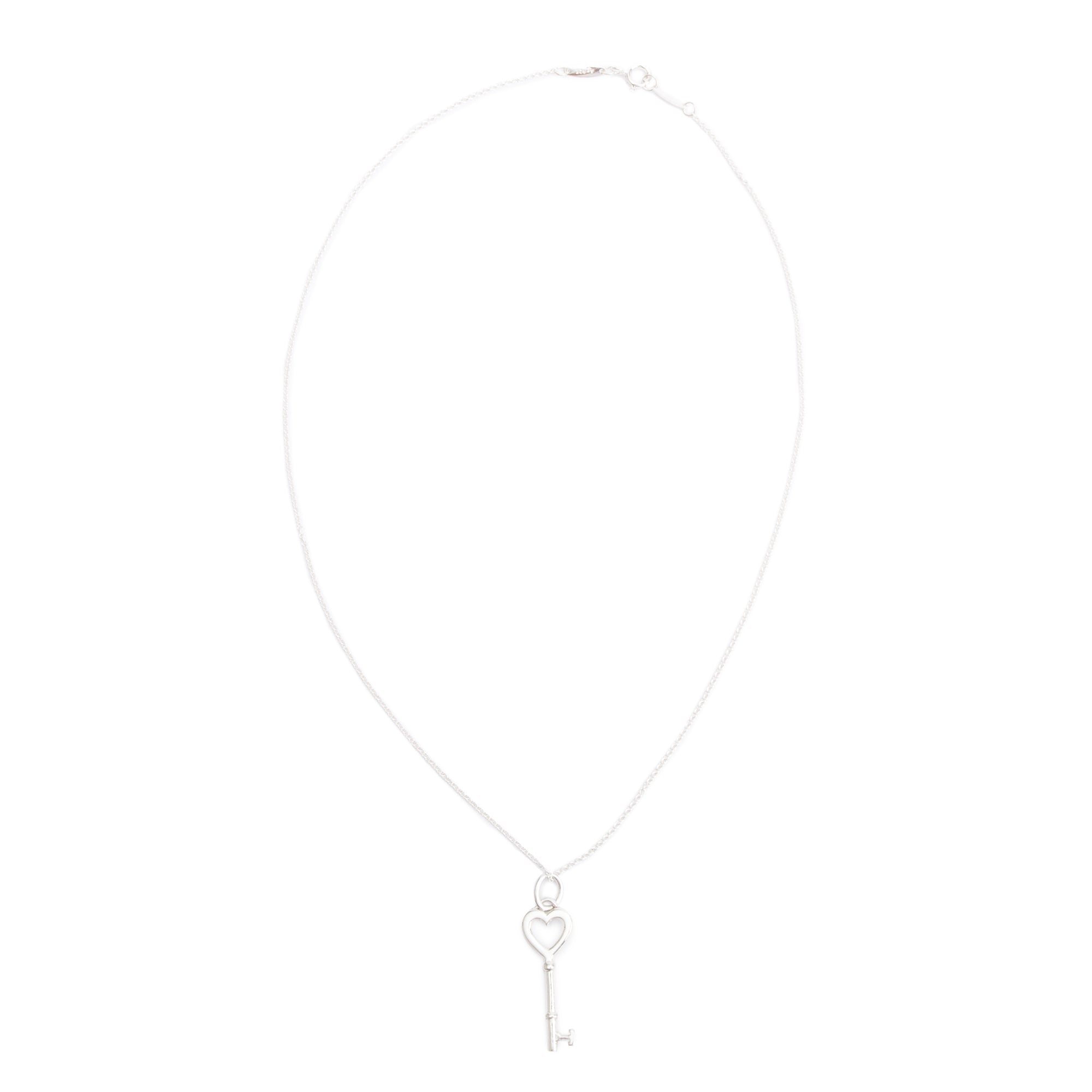 Tiffany & Co. Sterling Silver Mini Heart Key Pendant Necklace