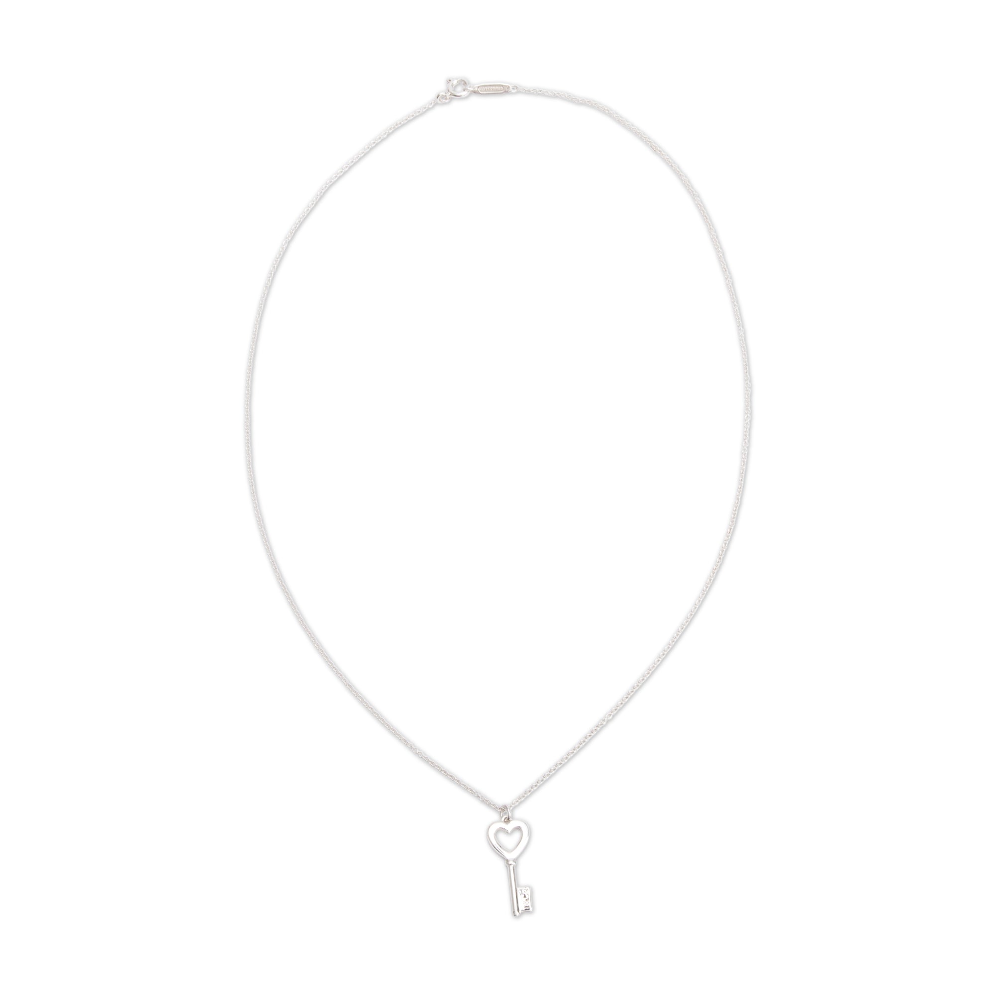 Tiffany & Co. Sterling Silver Mini Heart Key Pendant Necklace