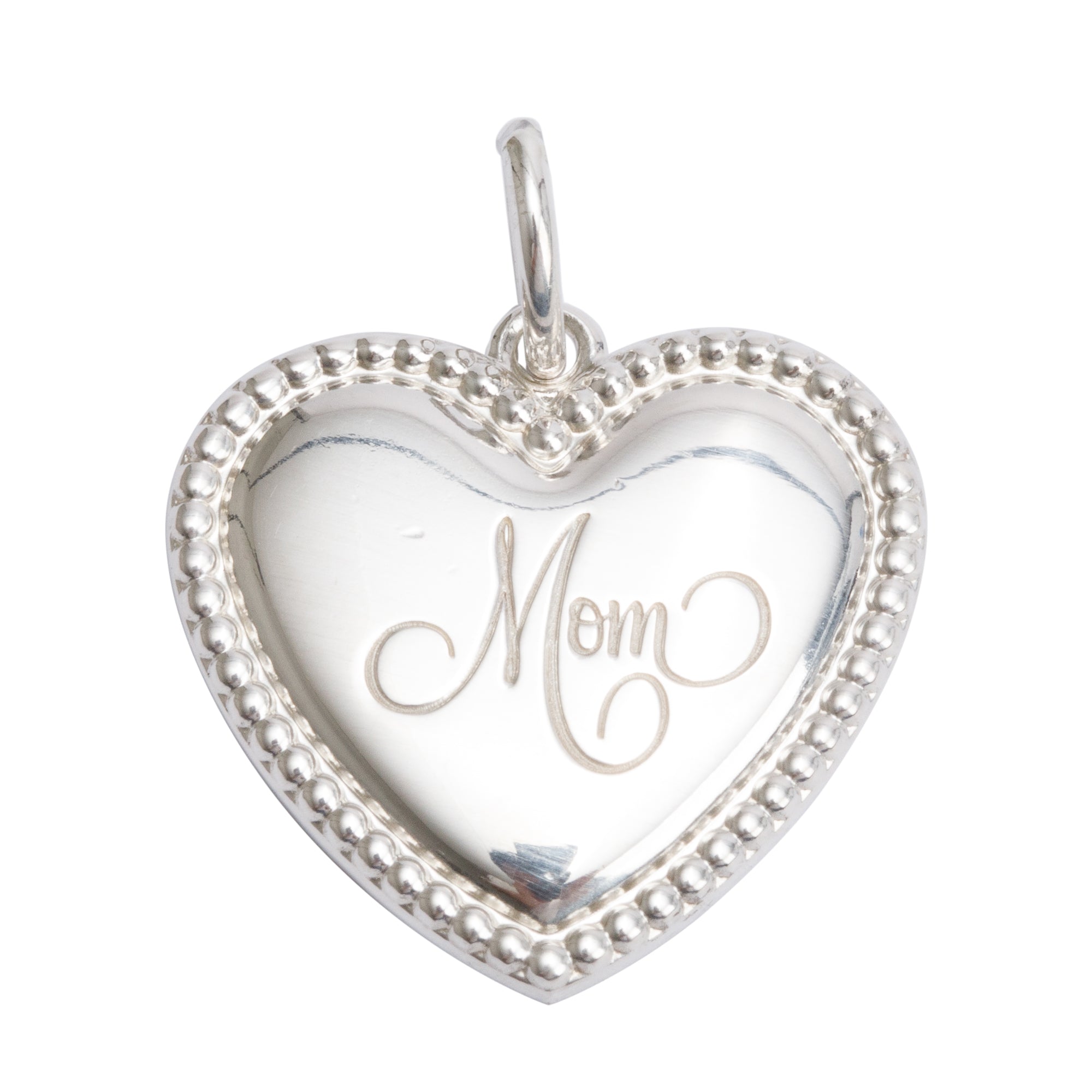 Tiffany & Co. Sterling Silver 'Mom' Beaded Edge Heart Charm