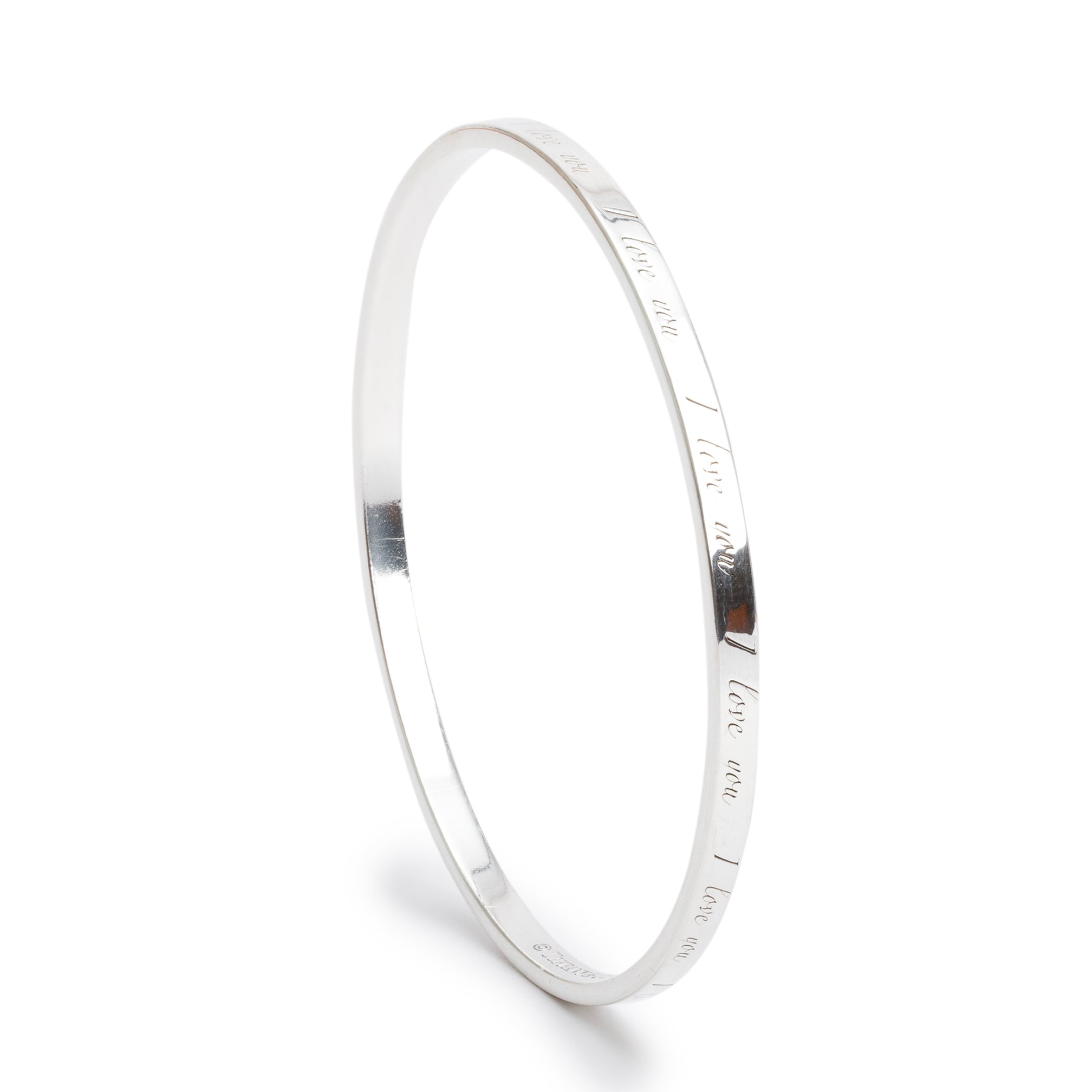 Tiffany & Co. Sterling Silver Narrow 'I Love You' Notes Bangle Bracelet