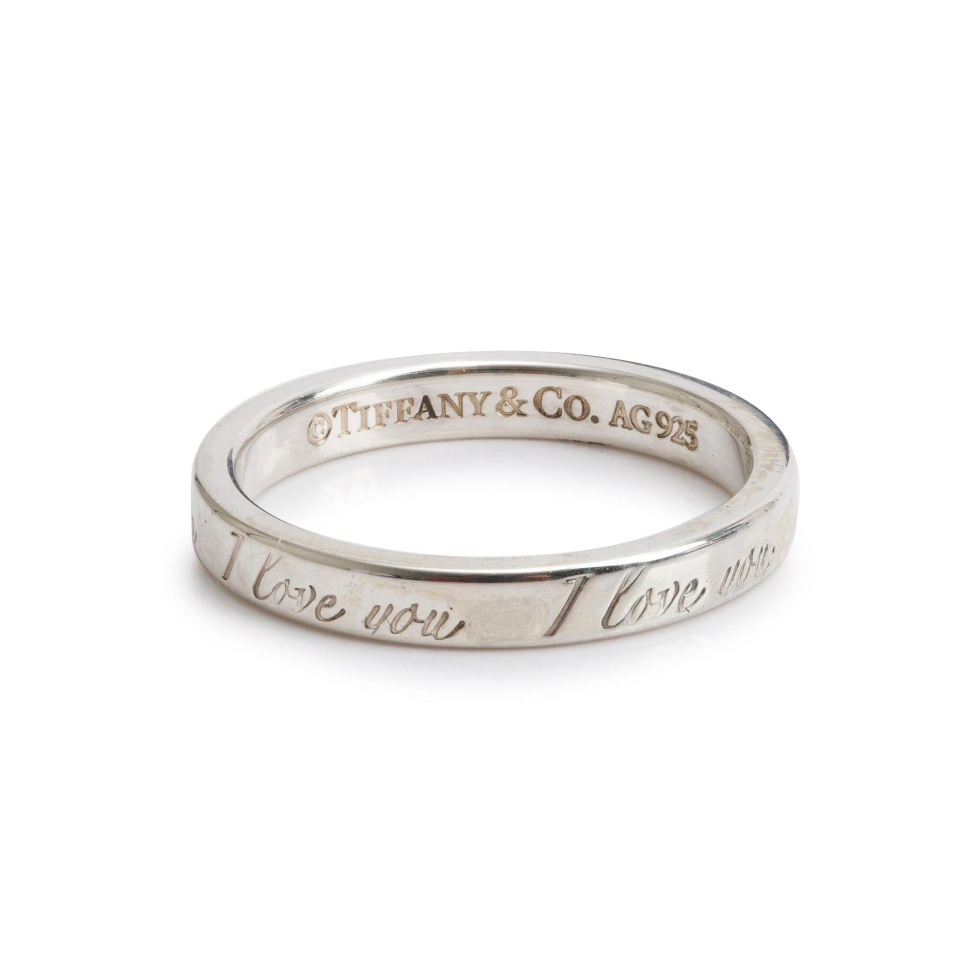 Tiffany & Co. Sterling Silver Notes "I Love You" Ring, Size 6