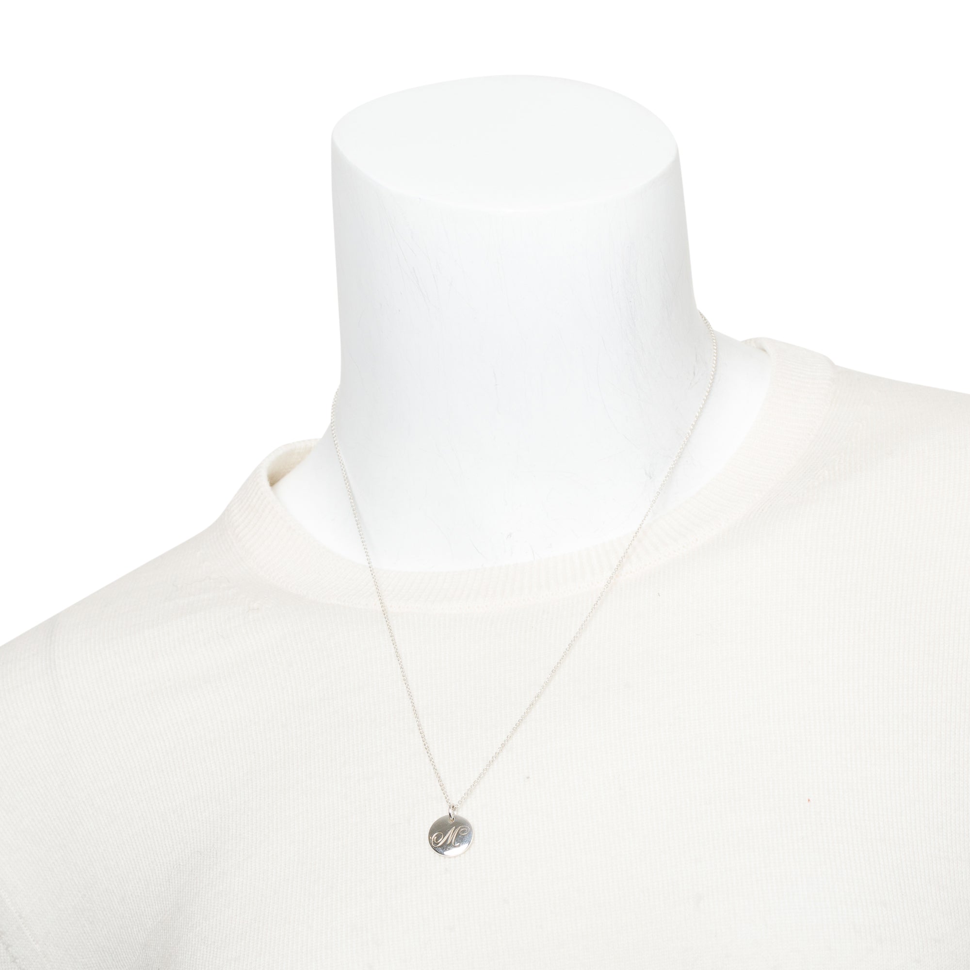 Tiffany & Co. Sterling Silver Notes Letter 'M' Disc Charm Pendant Necklace