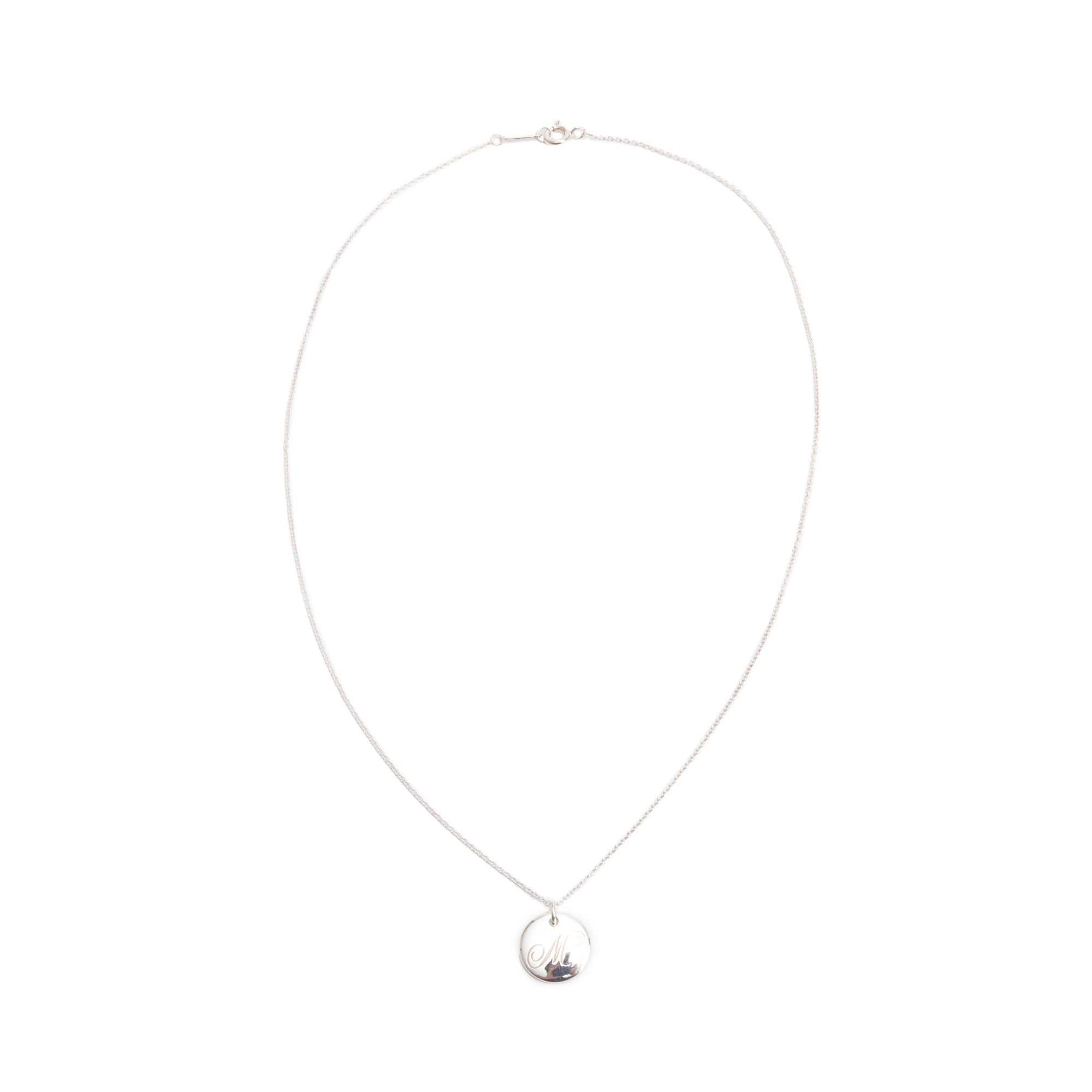 Tiffany & Co. Sterling Silver Notes Letter 'M' Disc Charm Pendant Necklace