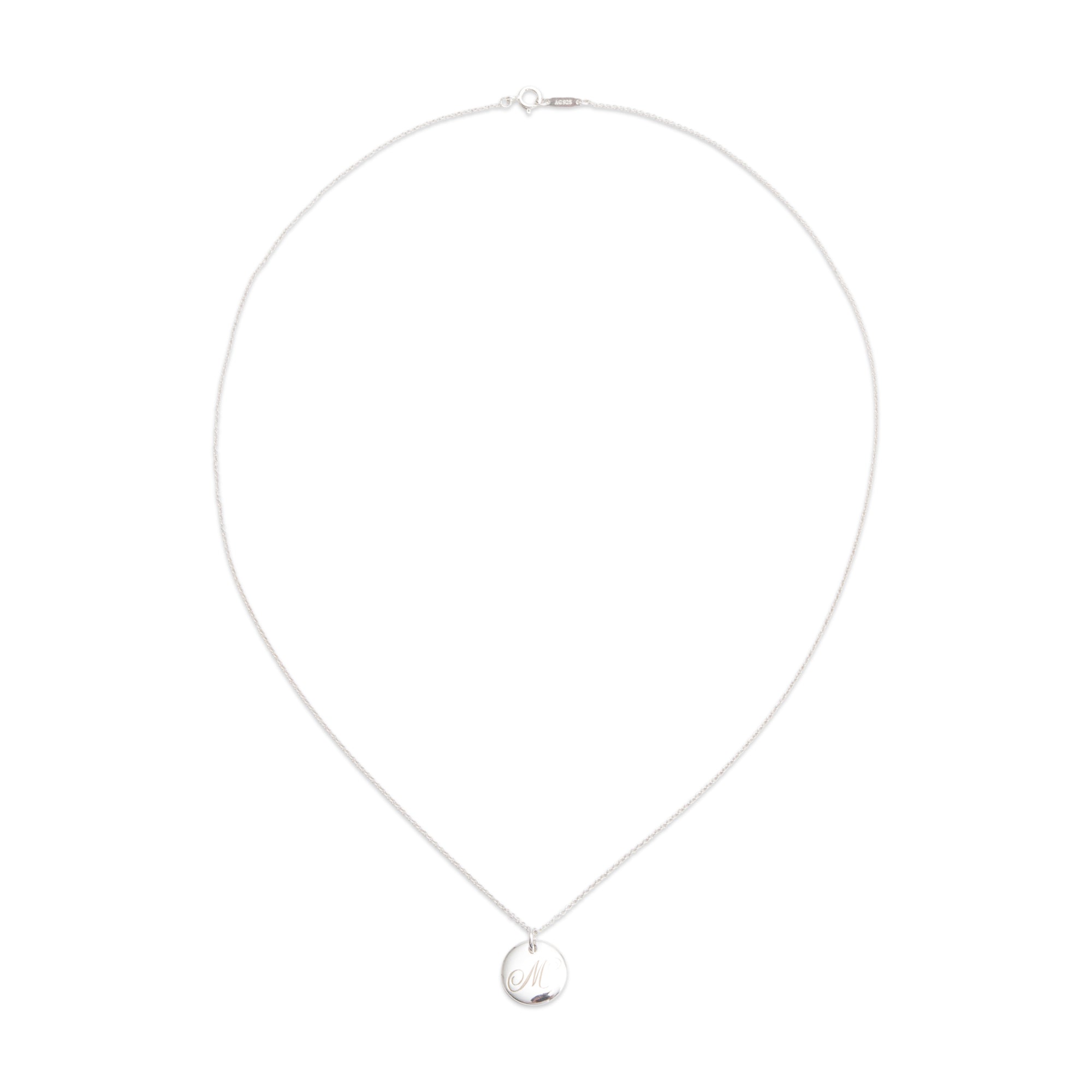Tiffany & Co. Sterling Silver Notes Letter 'M' Disc Charm Pendant Necklace