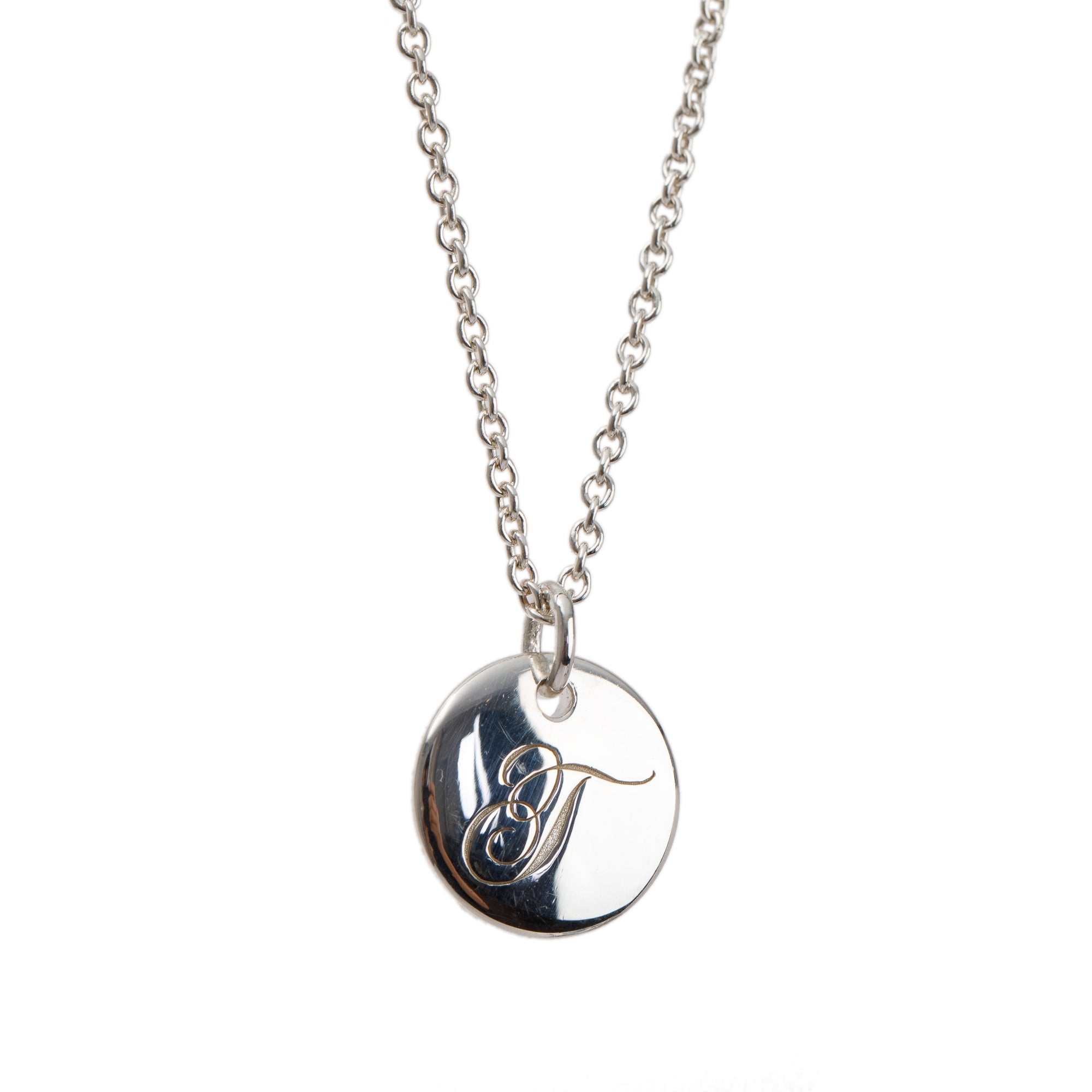 Tiffany & Co. Sterling Silver Notes Letter 'T' Disc Charm Pendant Necklace