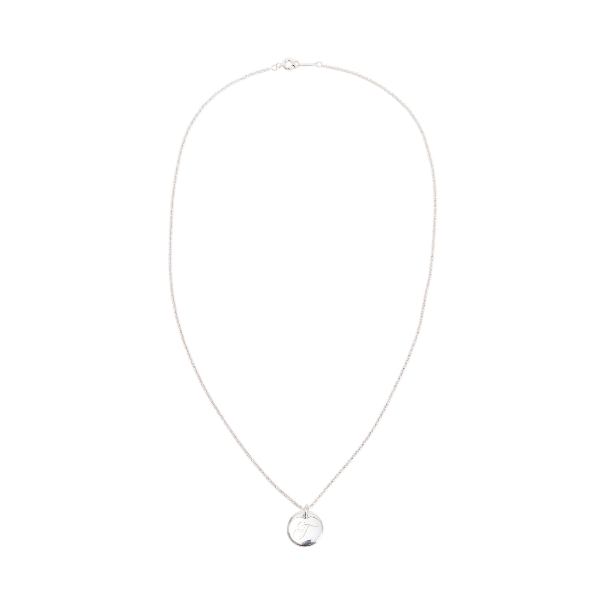 Tiffany & Co. Sterling Silver Notes Letter 'T' Disc Charm Pendant Necklace
