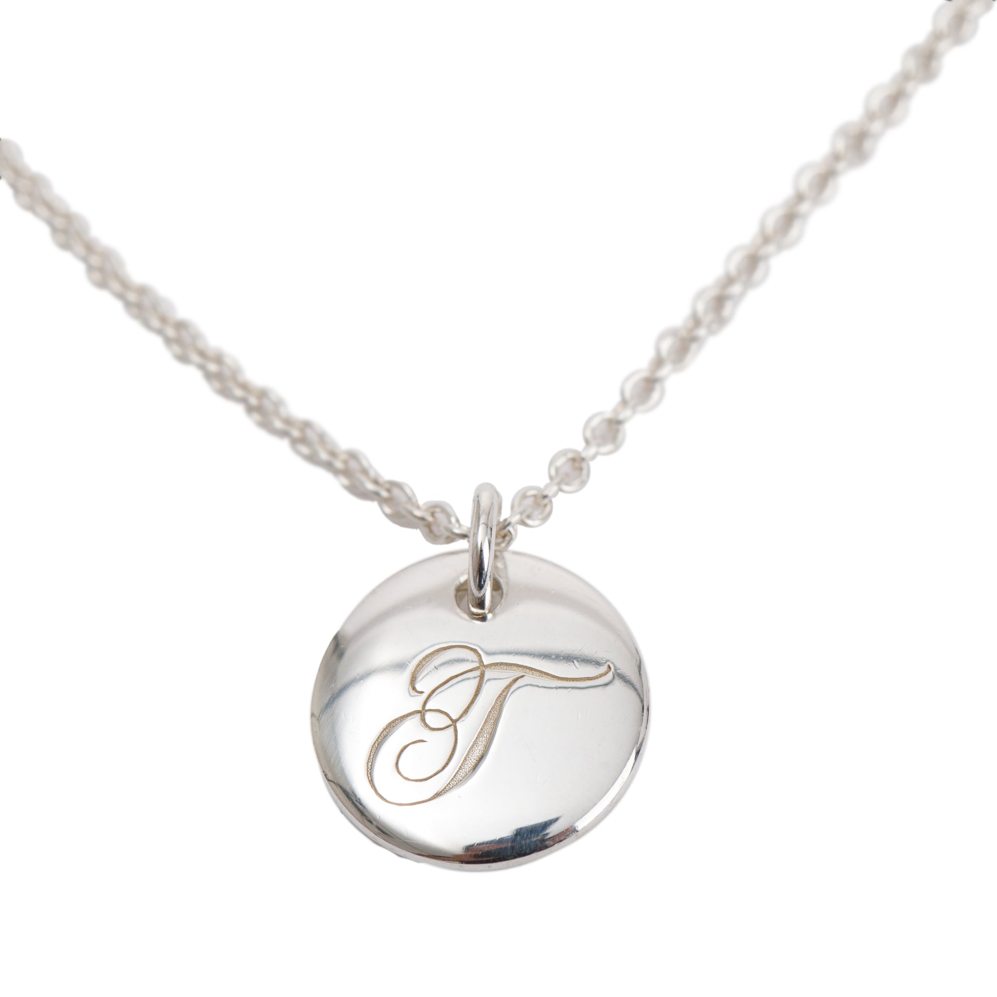 Tiffany & Co. Sterling Silver Notes Letter 'T' Disc Charm Pendant Necklace