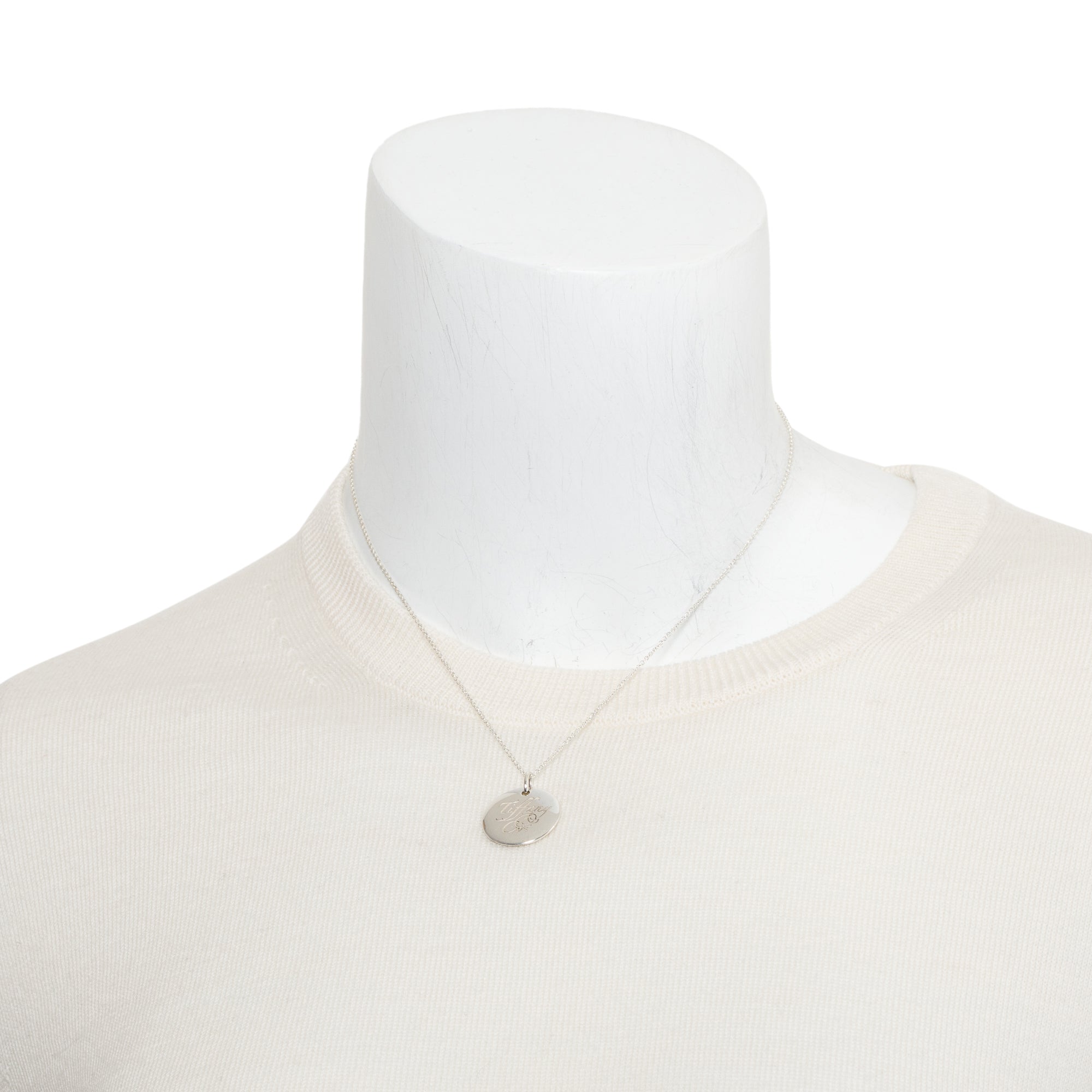 Tiffany & Co. Sterling Silver Notes Medium Round Tag Pendant Necklace