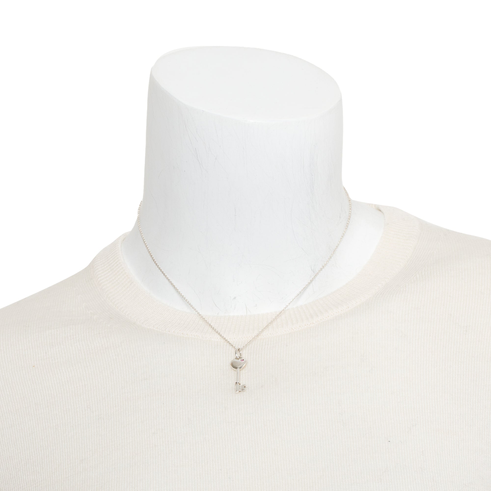 Tiffany & Co. Sterling Silver Pink Sapphire Mini Heart Key Pendant Necklace