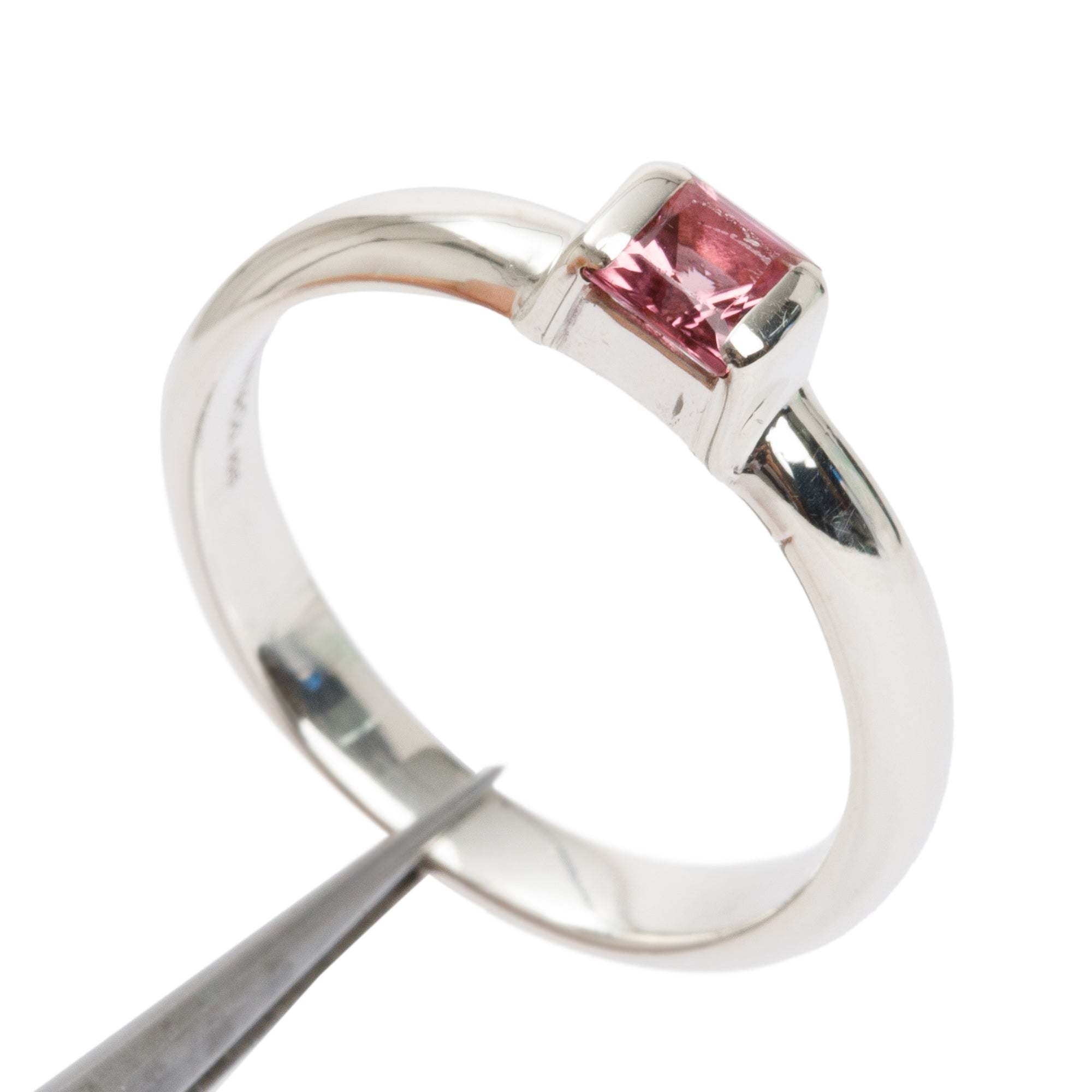 Tiffany & Co. Sterling Silver Pink Tourmaline Square Stacking Ring, Size 6.5