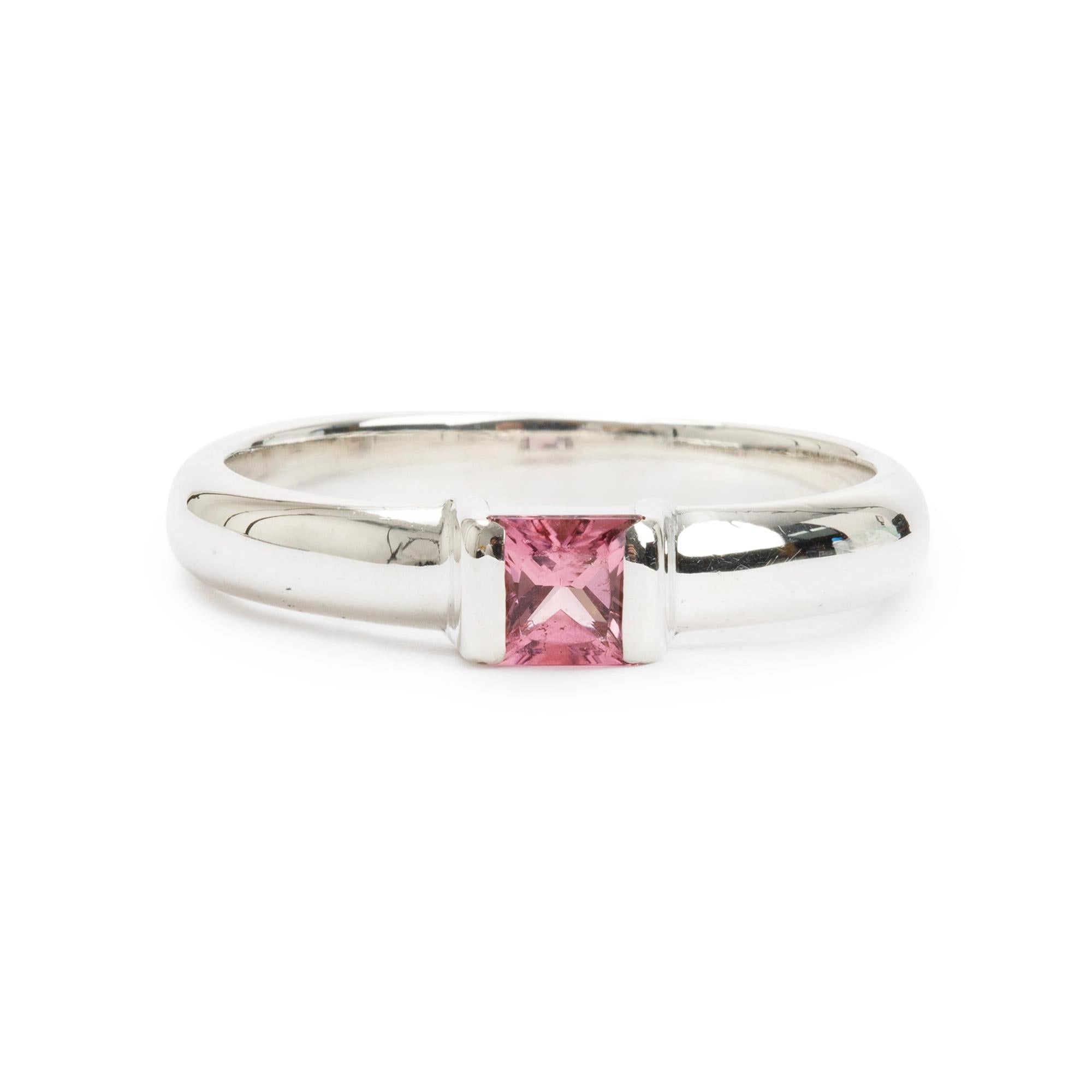 Tiffany & Co. Sterling Silver Pink Tourmaline Square Stacking Ring, Size 6.5