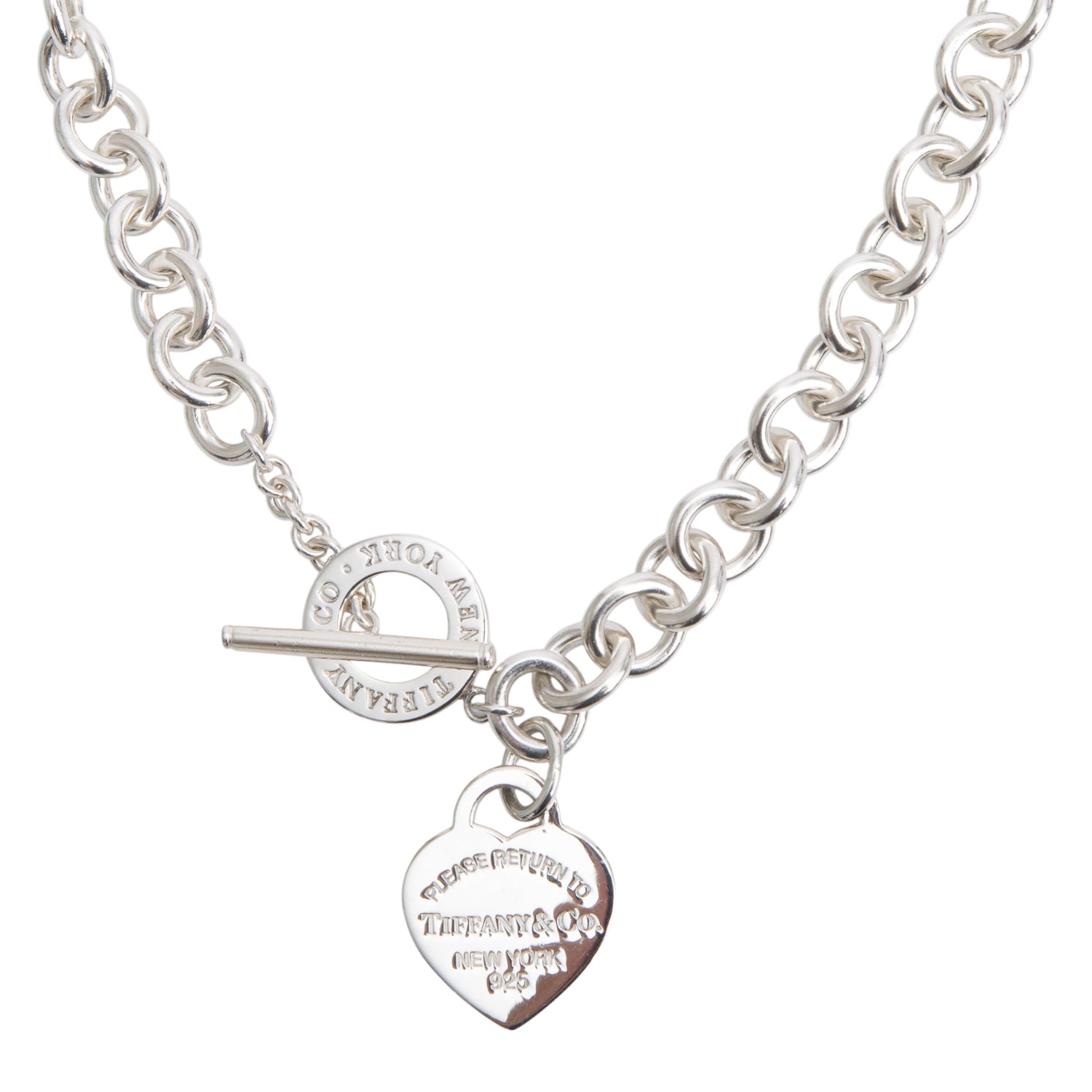 Tiffany & Co. Sterling Silver Return To Tiffany Heart Tag Necklace with Toggle Clasp w/ Box