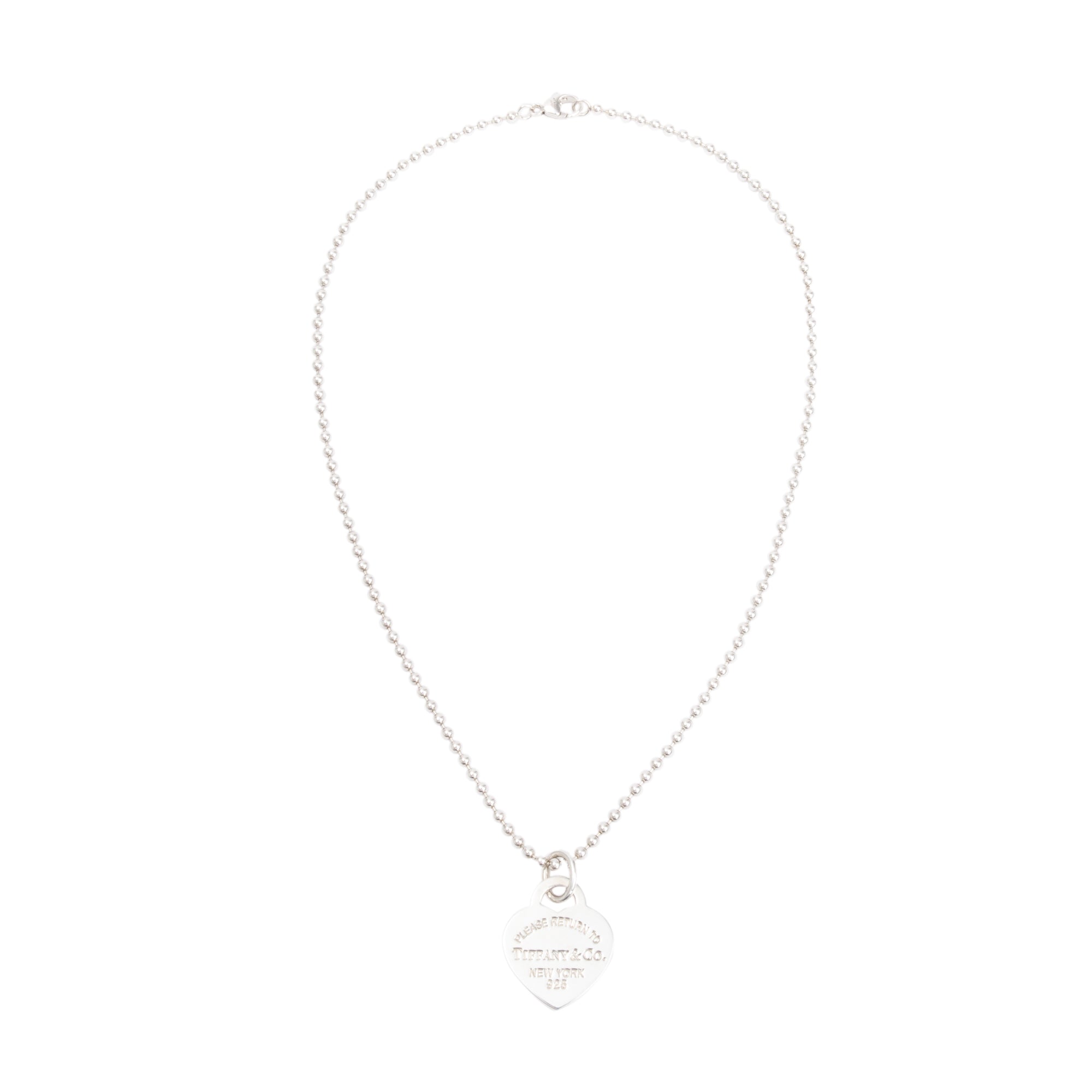 Tiffany & Co. Sterling Silver Return To Tiffany Medium Heart Tag Pendant on Beaded Chain w/ Box
