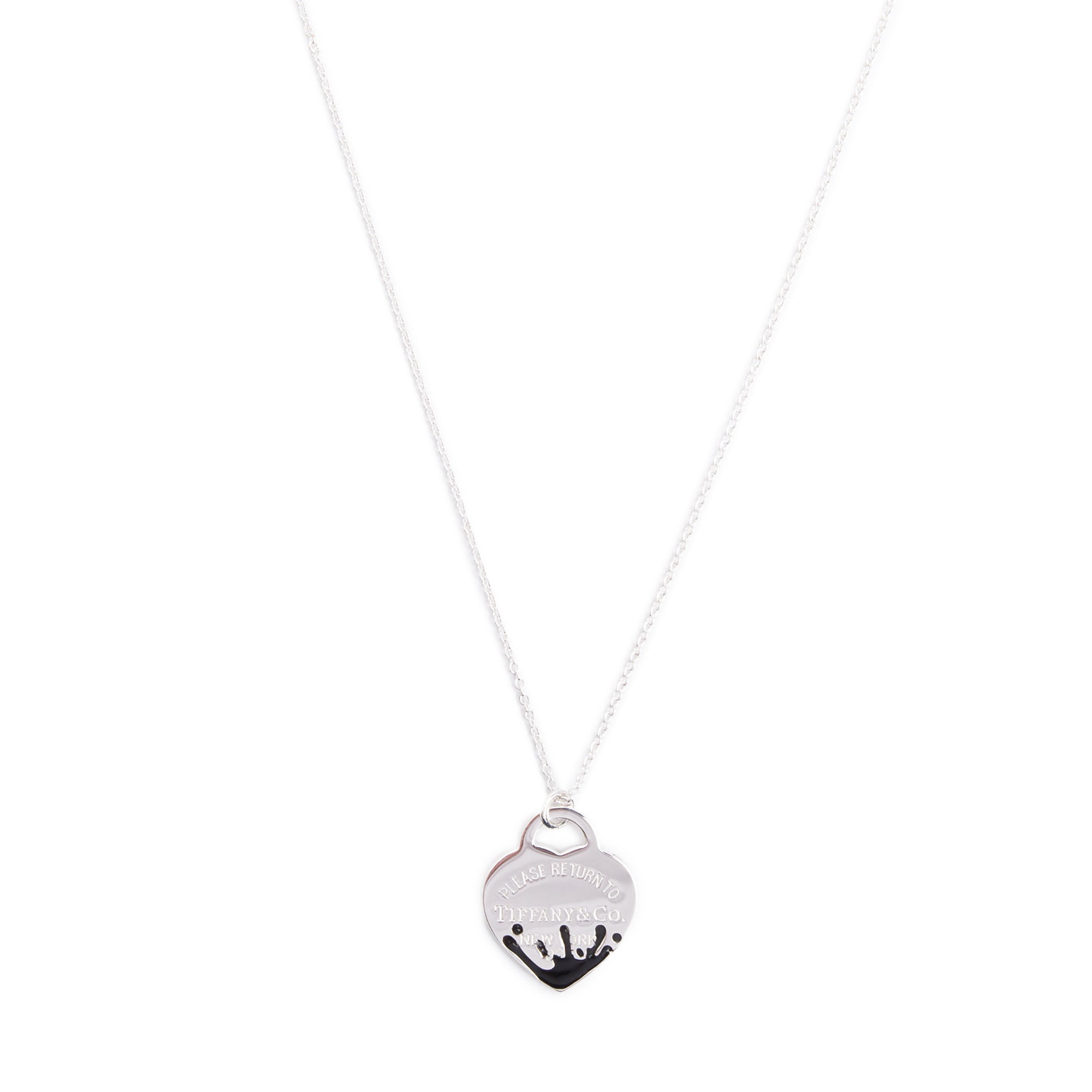 Tiffany & Co. Sterling Silver Return to Tiffany Black Enamel Splash Heart Tag Pendant Necklace