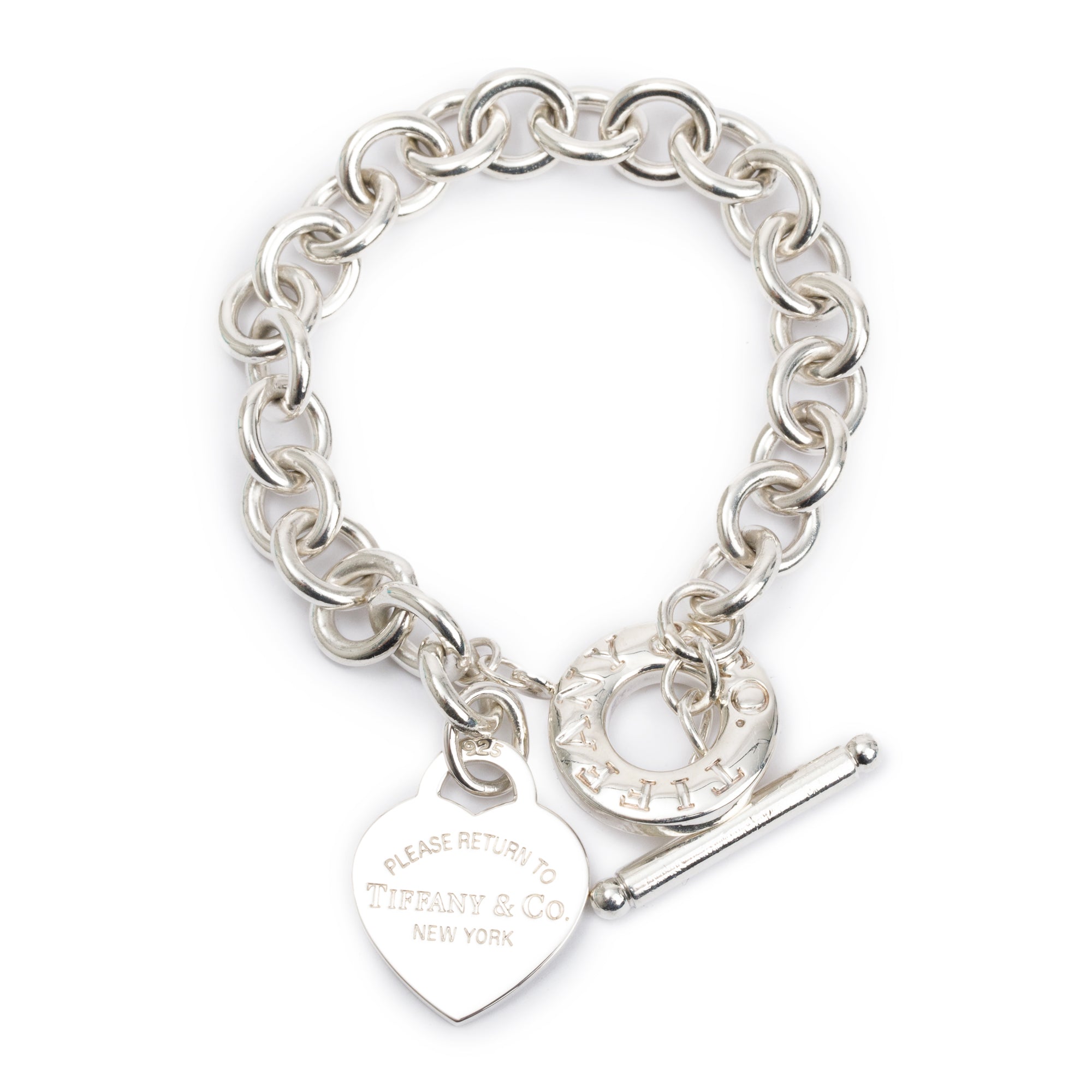 Tiffany & Co. Sterling Silver Return to Tiffany Heart Tag Charm Bracelet with Toggle Clasp