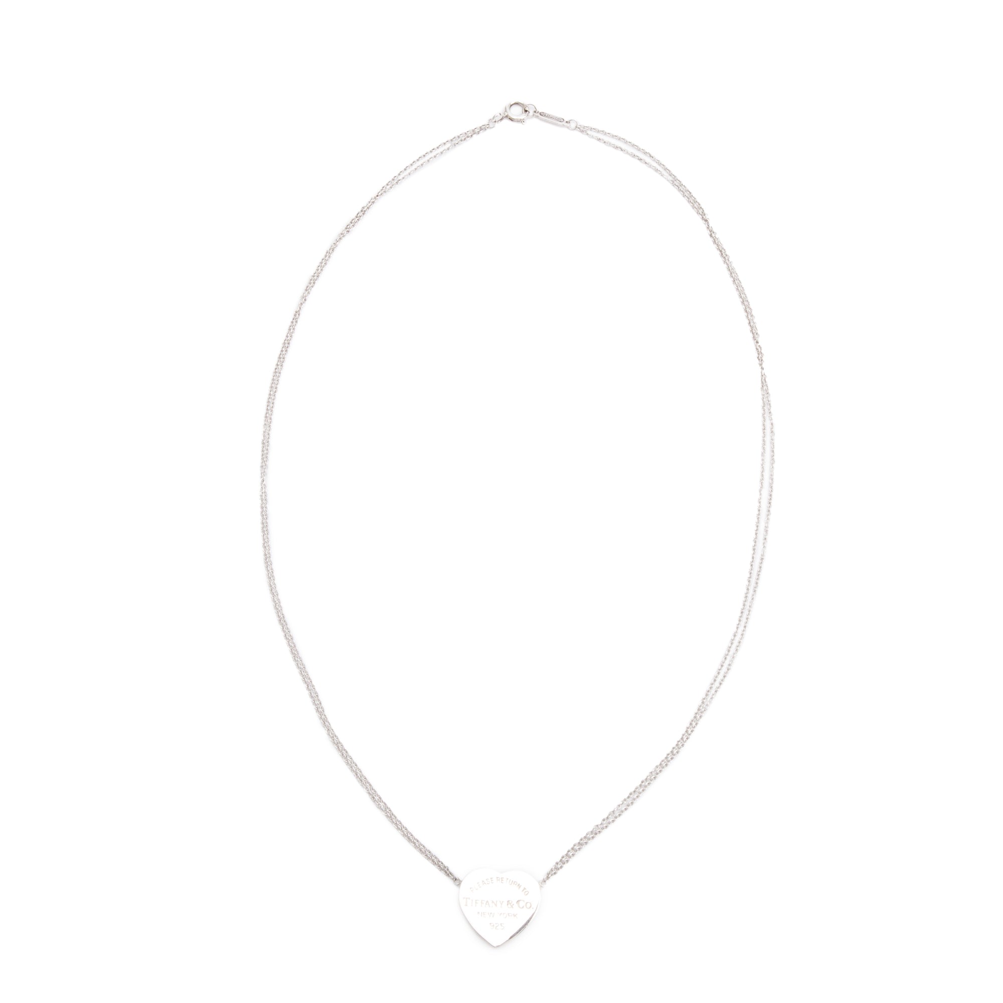Tiffany & Co. Sterling Silver Return to Tiffany Heart Tag Double Strand Pendant Necklace