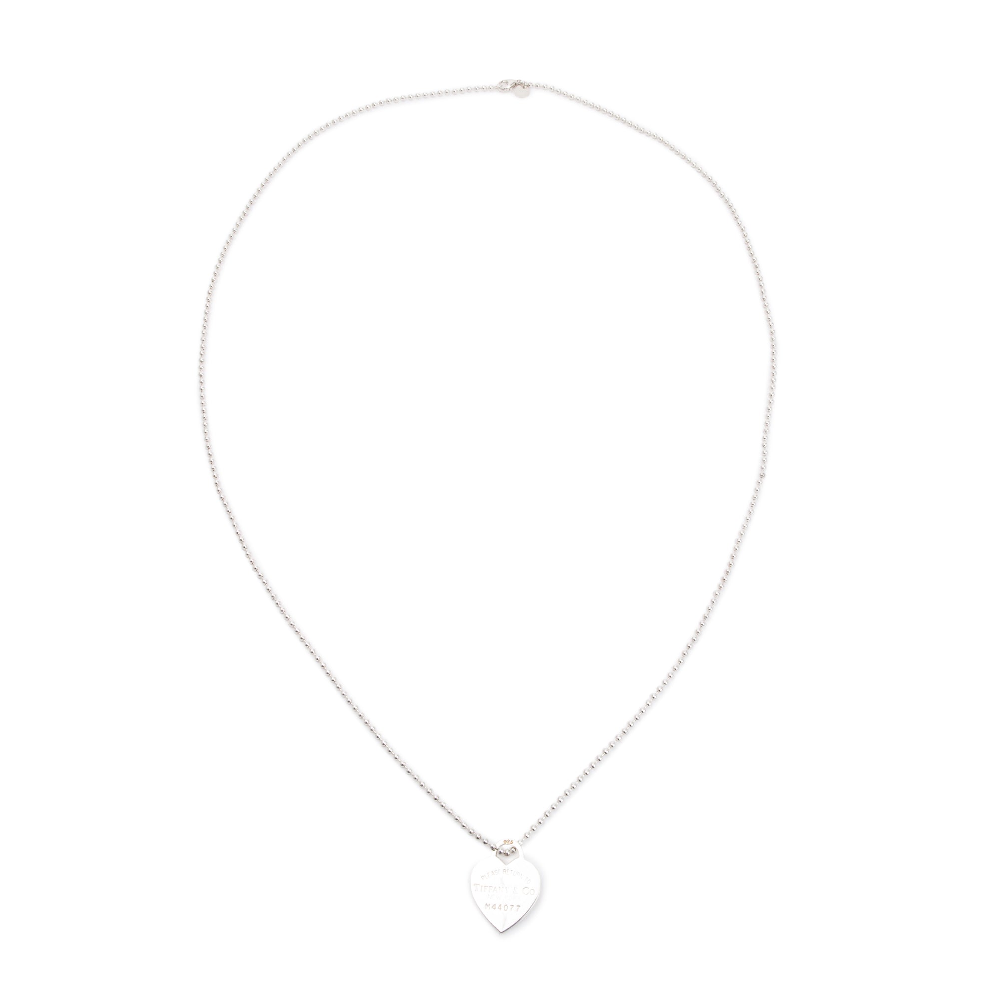 Tiffany & Co. Sterling Silver Return to Tiffany Large Heart Tag Pendant on Beaded Chain