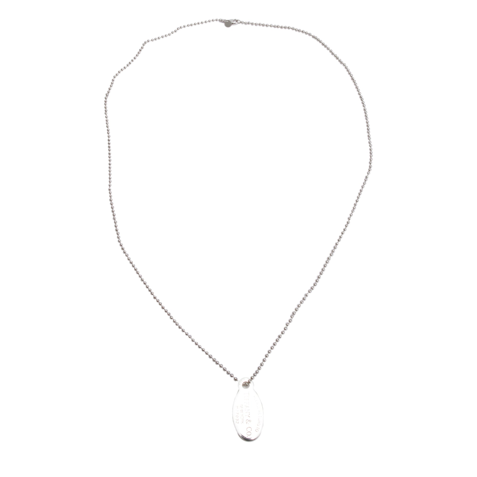 Tiffany & Co. Sterling Silver Return to Tiffany Large Oval Tag Pendant on Beaded Chain