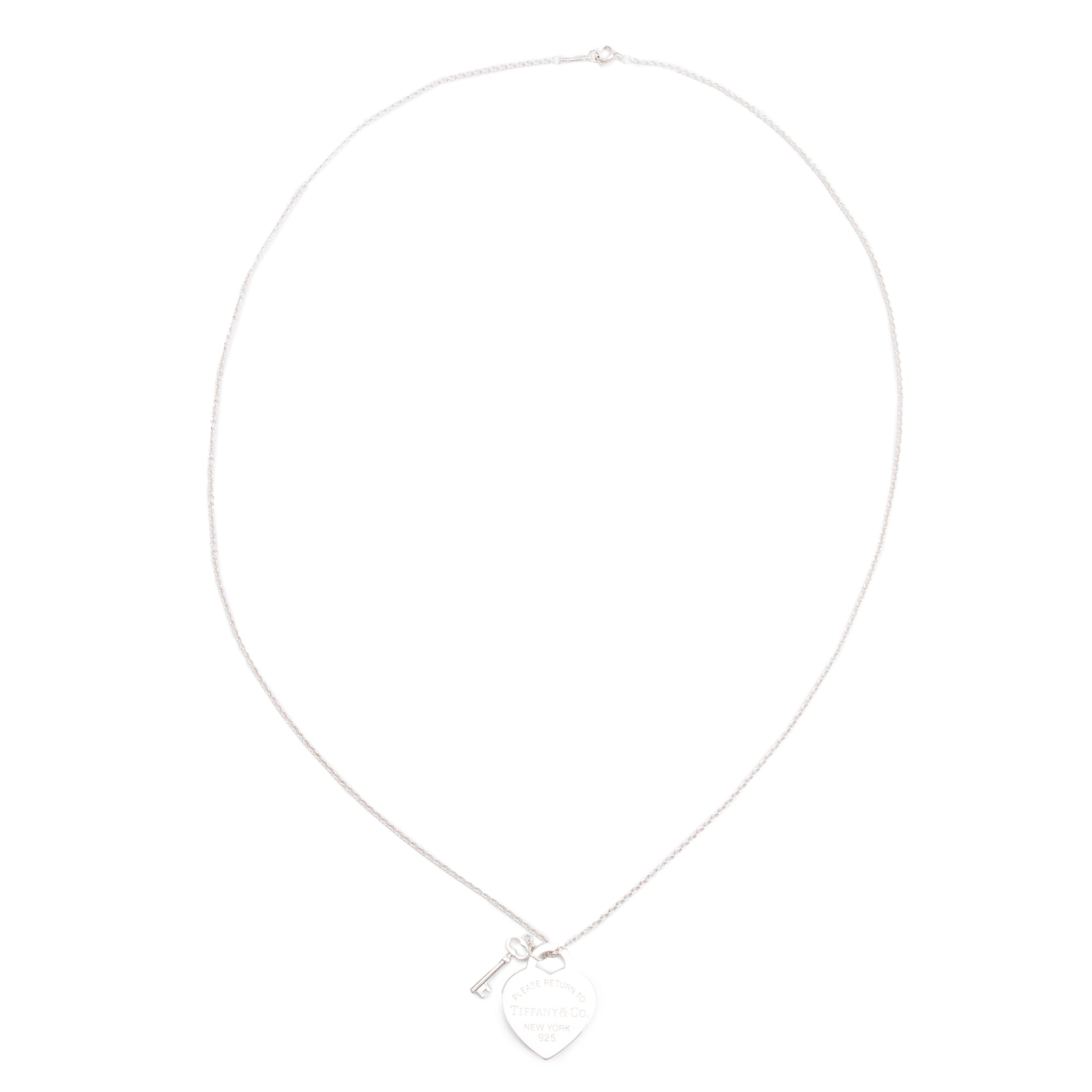 Tiffany & Co. Sterling Silver Return to Tiffany Medium Heart Tag & Key Pendant Long Necklace