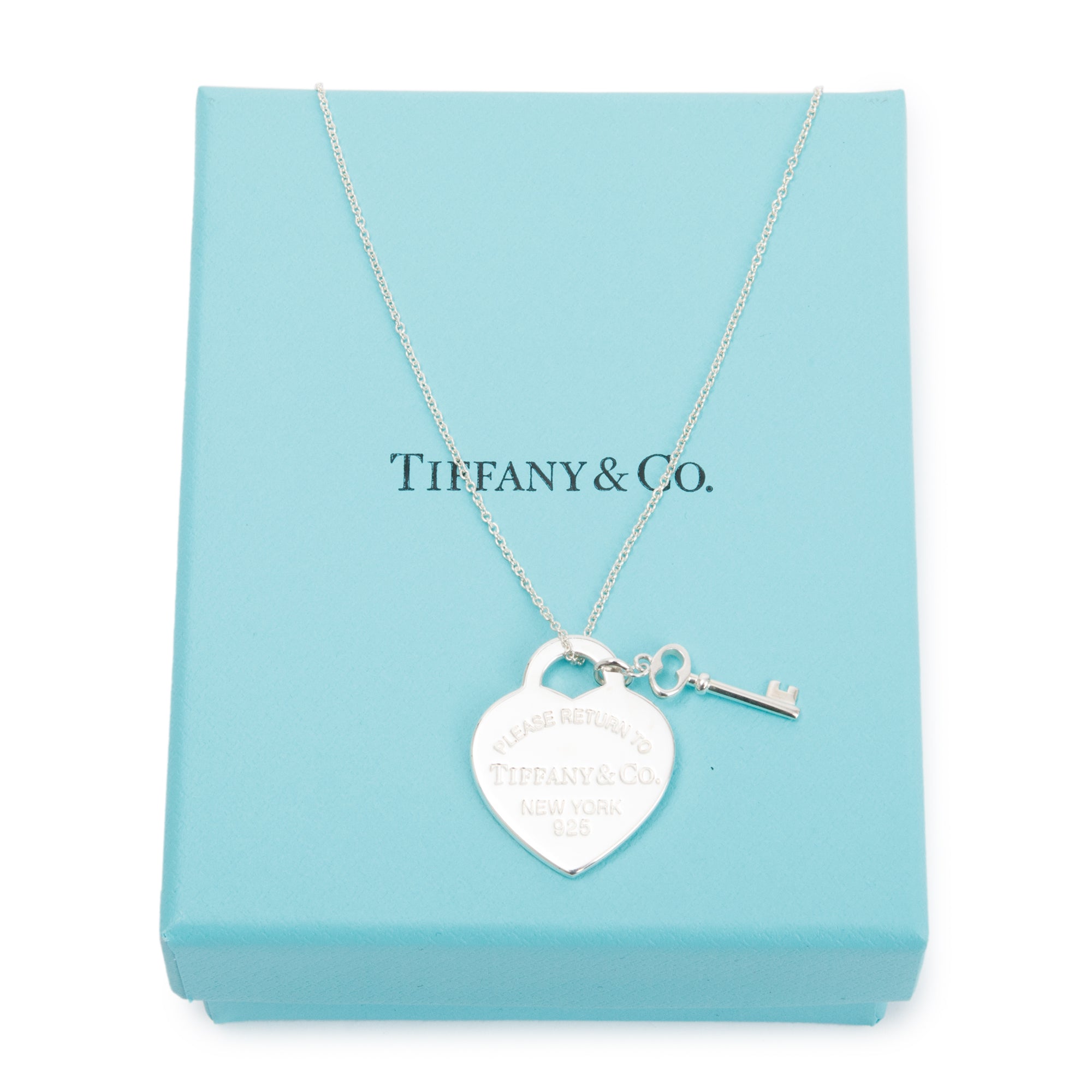 Tiffany & Co. Sterling Silver Return to Tiffany Medium Heart Tag & Key Pendant Necklace w/ Box & Receipt