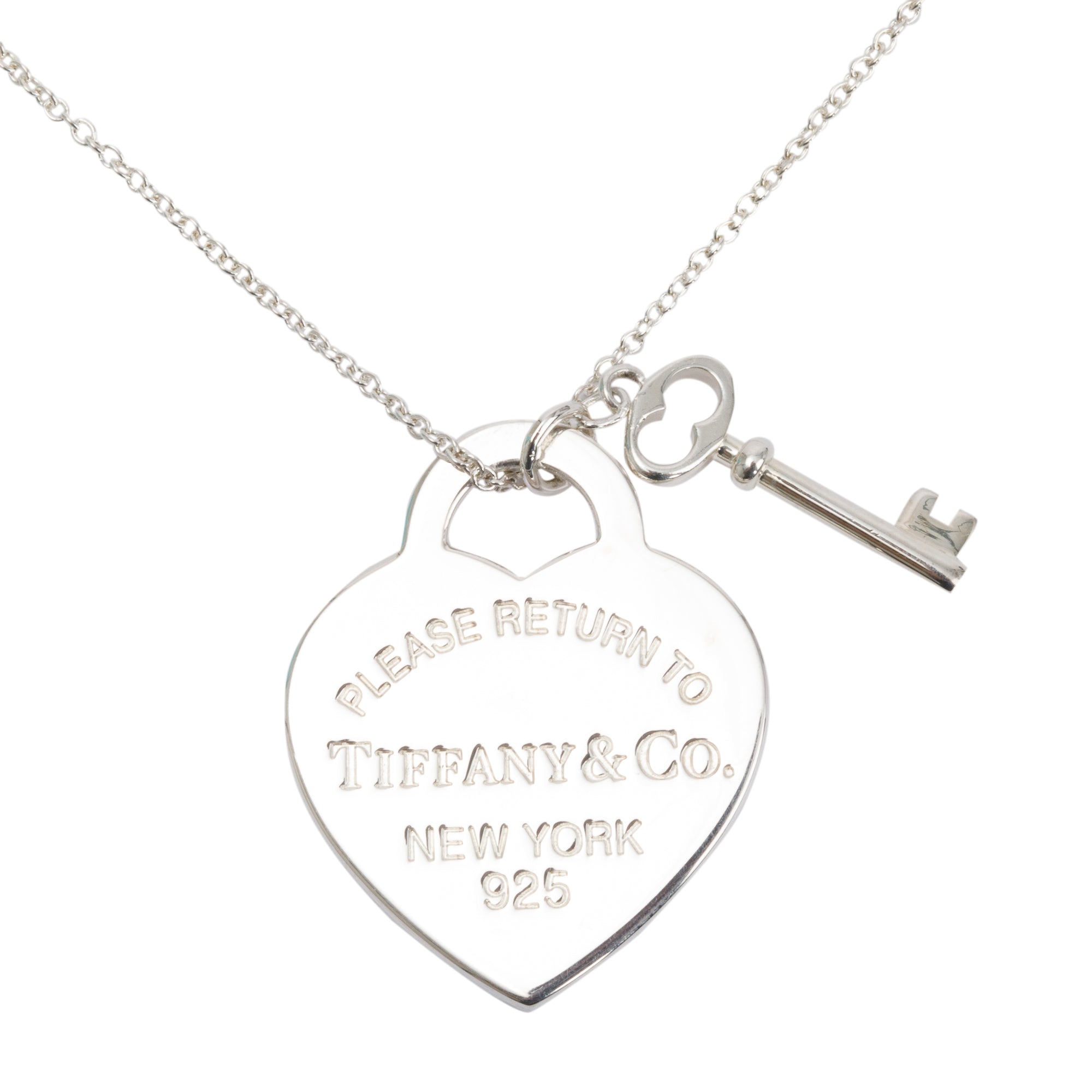 Tiffany & Co. Sterling Silver Return to Tiffany Medium Heart Tag & Key Pendant Necklace w/ Box & Receipt