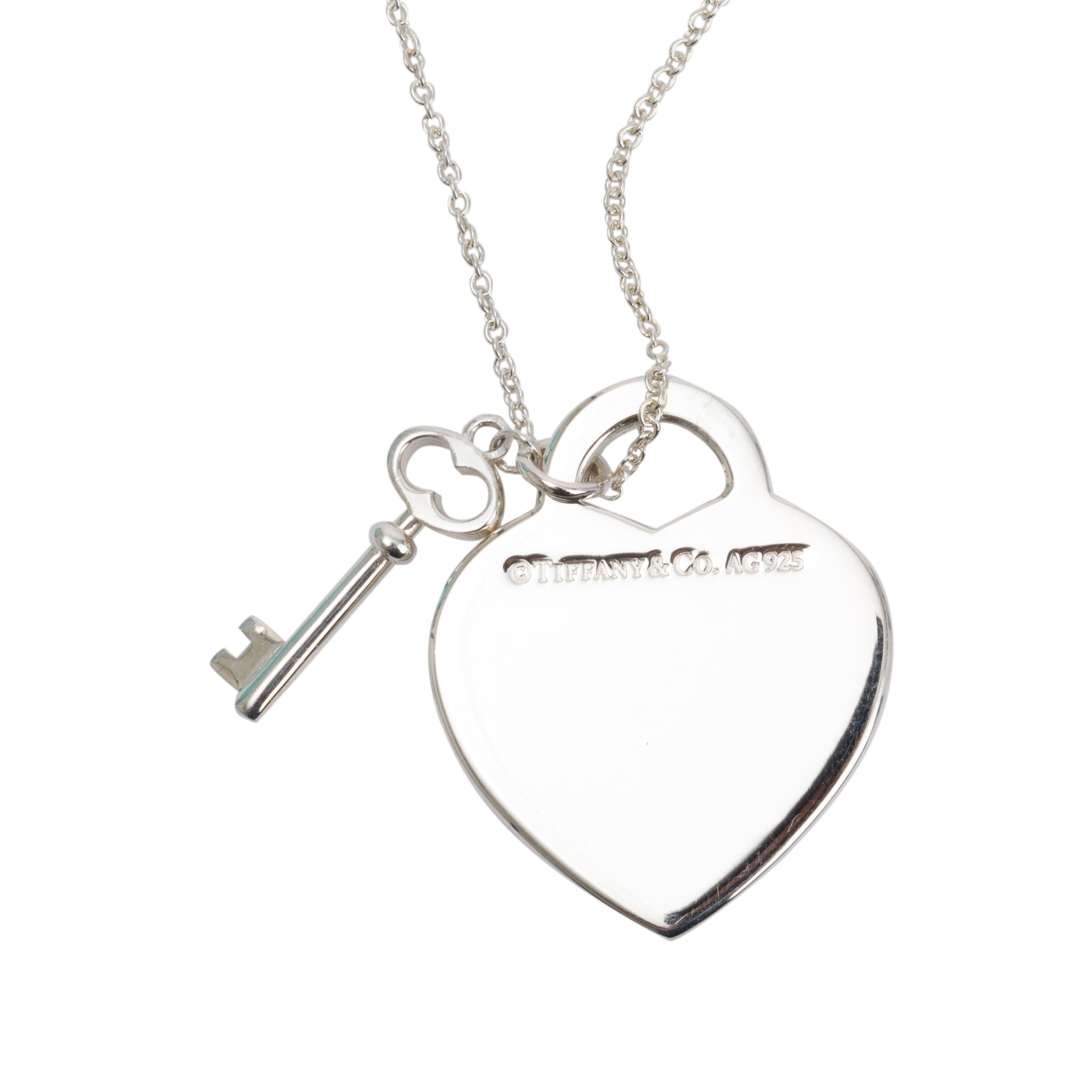 Tiffany & Co. Sterling Silver Return to Tiffany Medium Heart Tag & Key Pendant Necklace w/ Box & Receipt