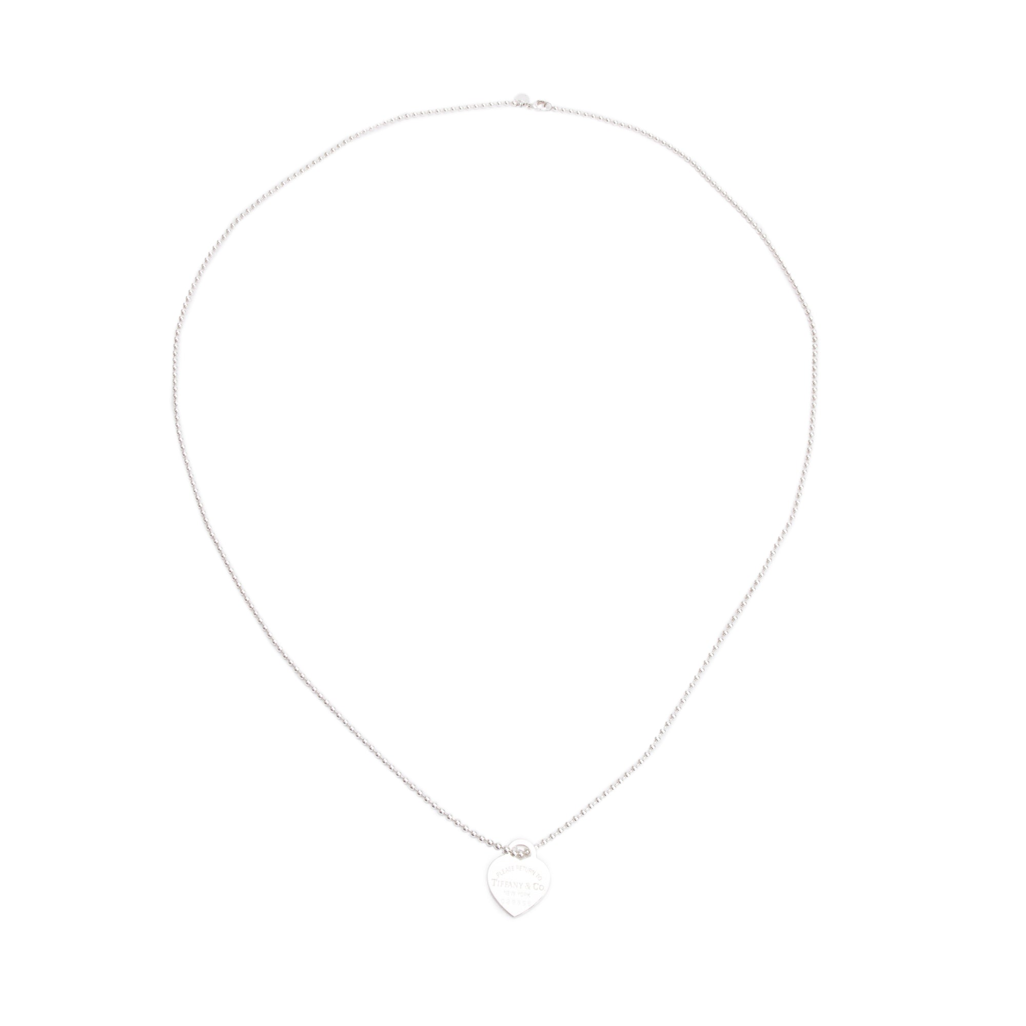 Tiffany & Co. Sterling Silver Return to Tiffany Medium Heart Tag Pendant on Beaded Chain