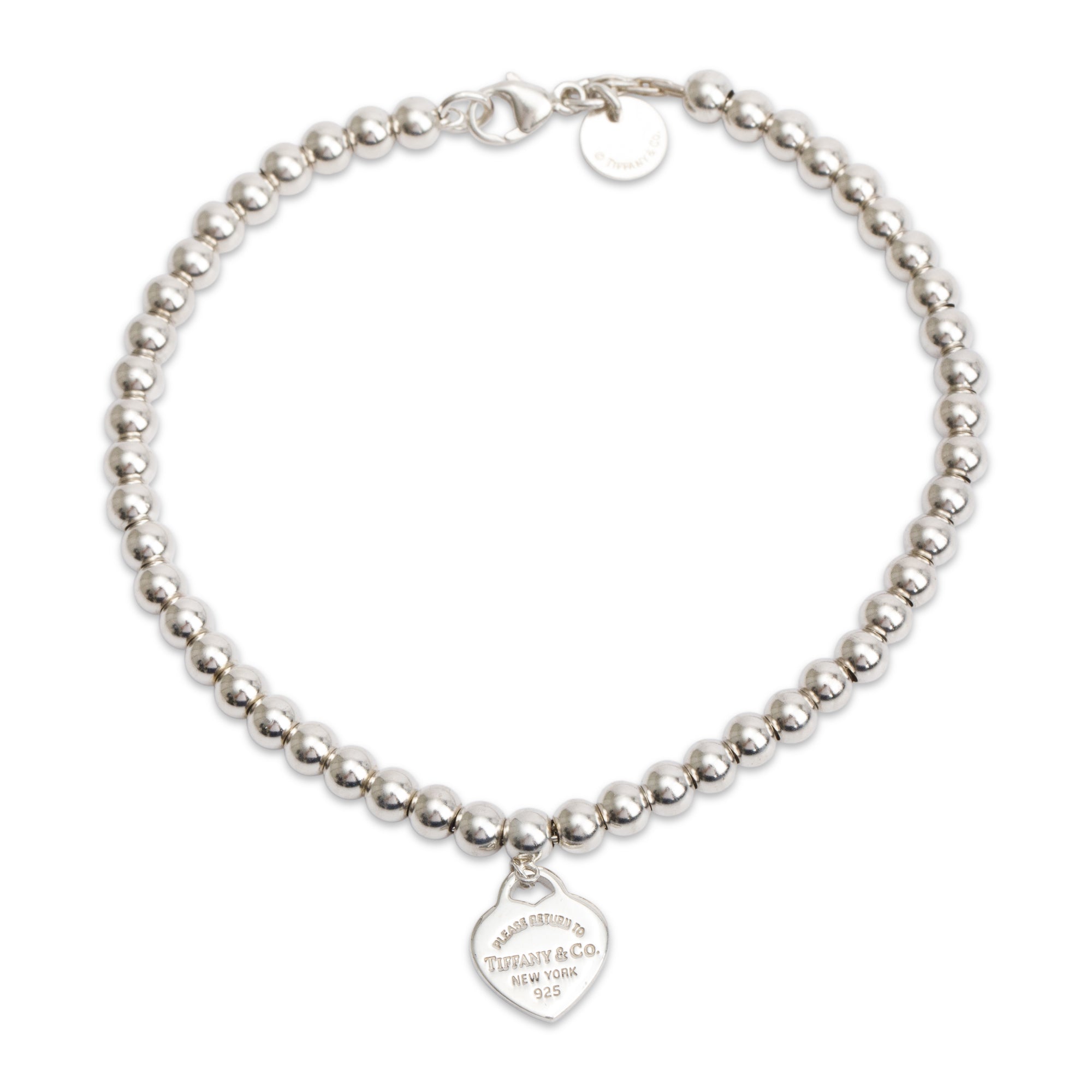 Tiffany & Co. Sterling Silver Return to Tiffany Mini Heart Tag 4MM Bead Bracelet