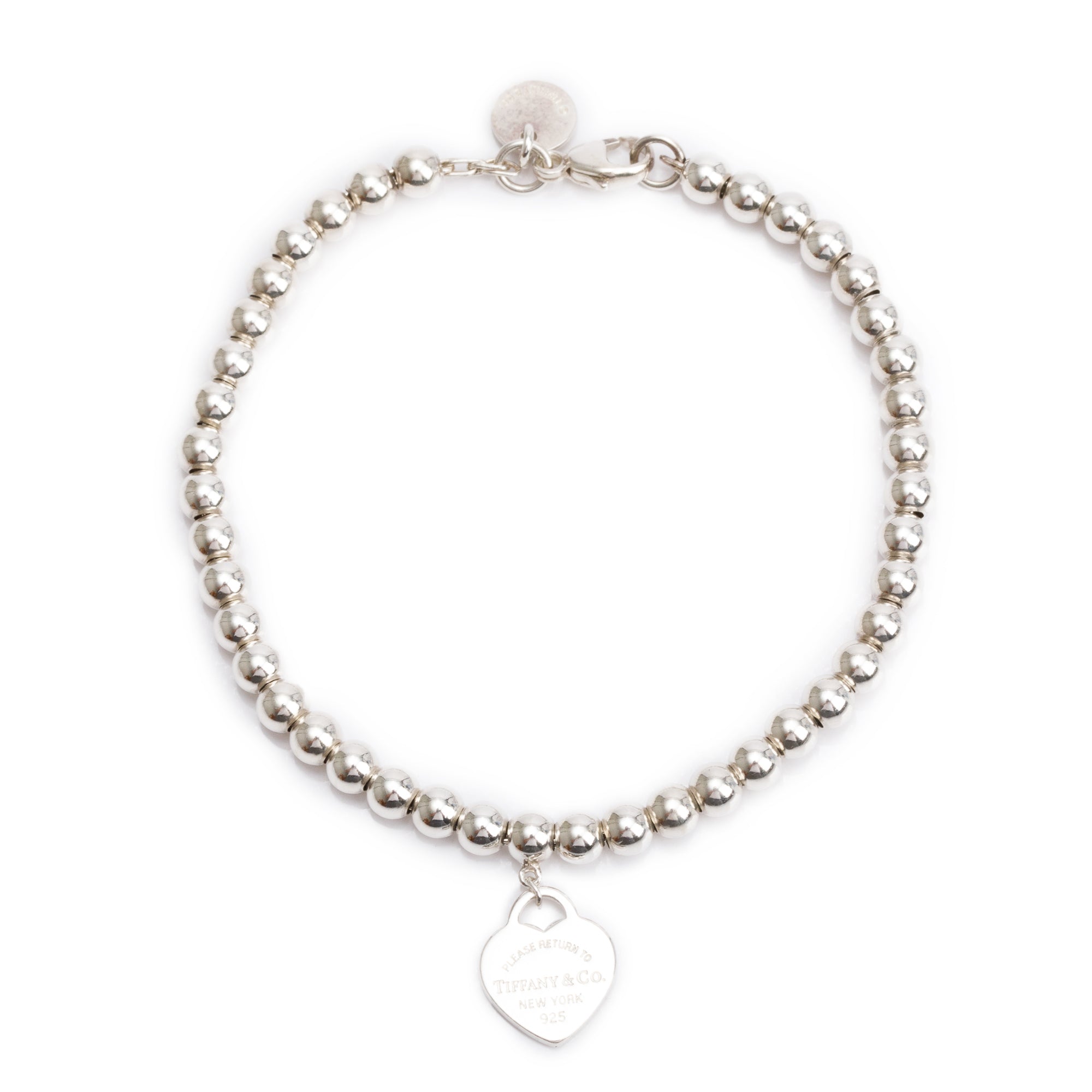 Tiffany & Co. Sterling Silver Return to Tiffany Mini Heart Tag 4MM Bead Bracelet