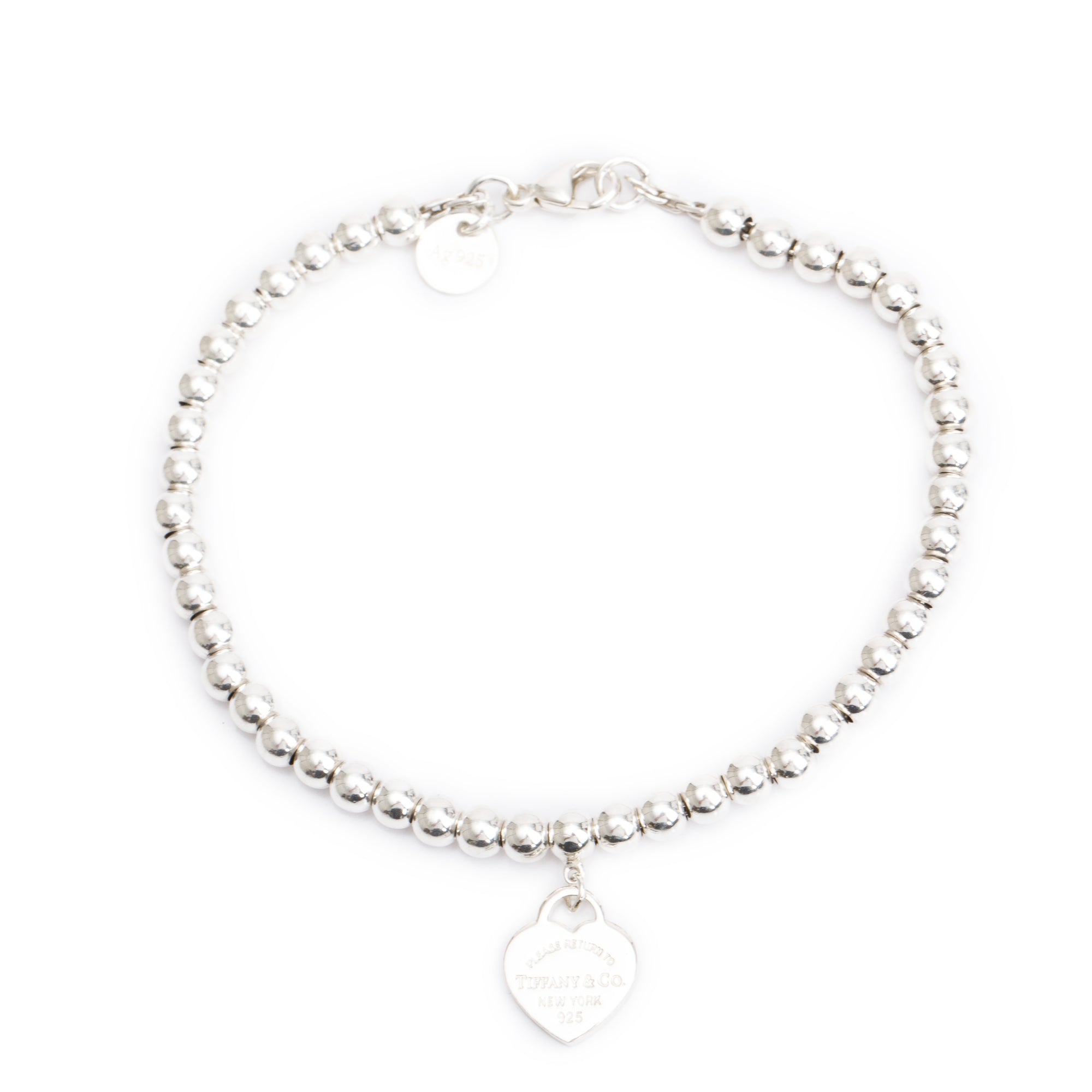 Tiffany & Co. Sterling Silver Return to Tiffany Mini Heart Tag 4MM Bead Bracelet