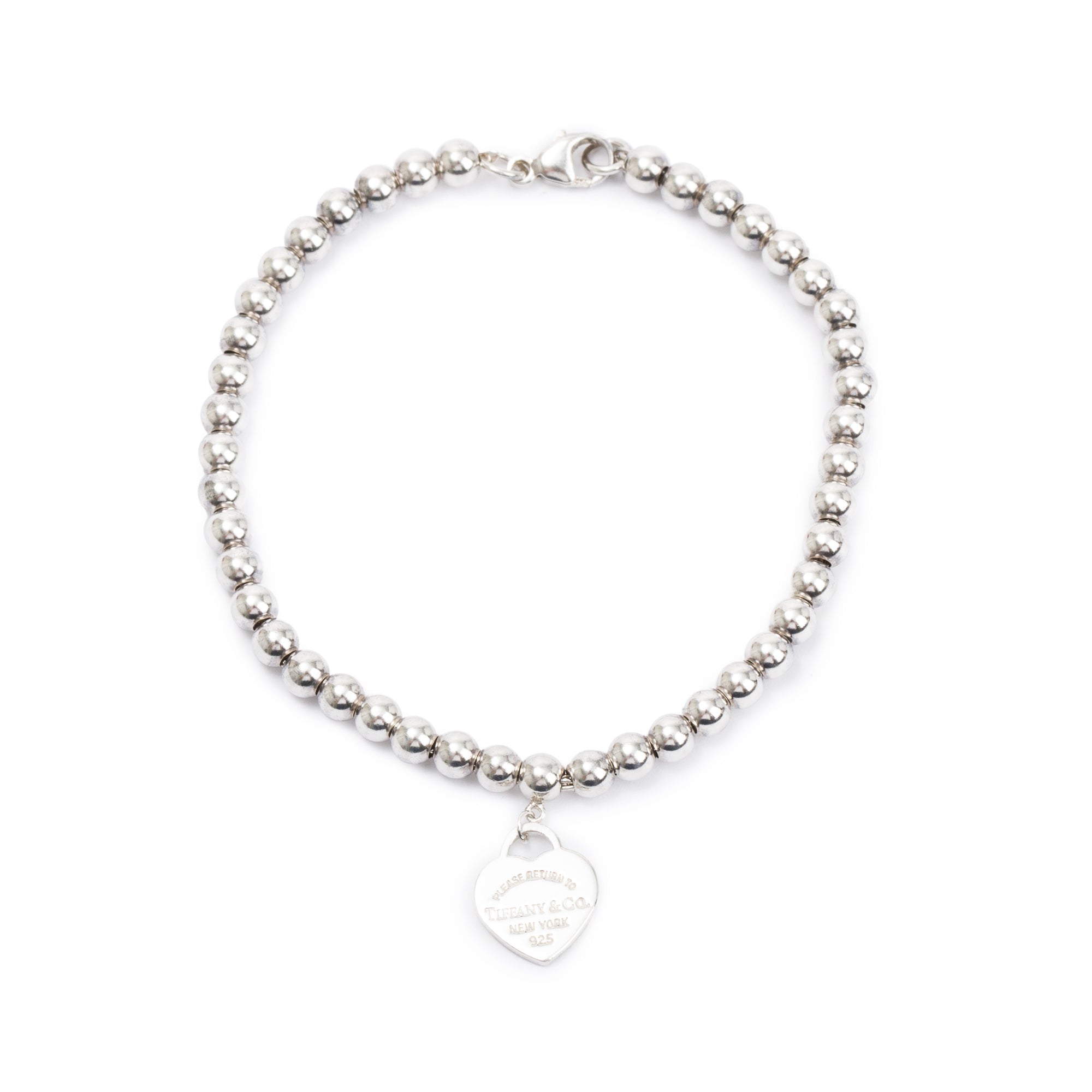 Tiffany & Co. Sterling Silver Return to Tiffany Mini Heart Tag 4MM Bead Bracelet