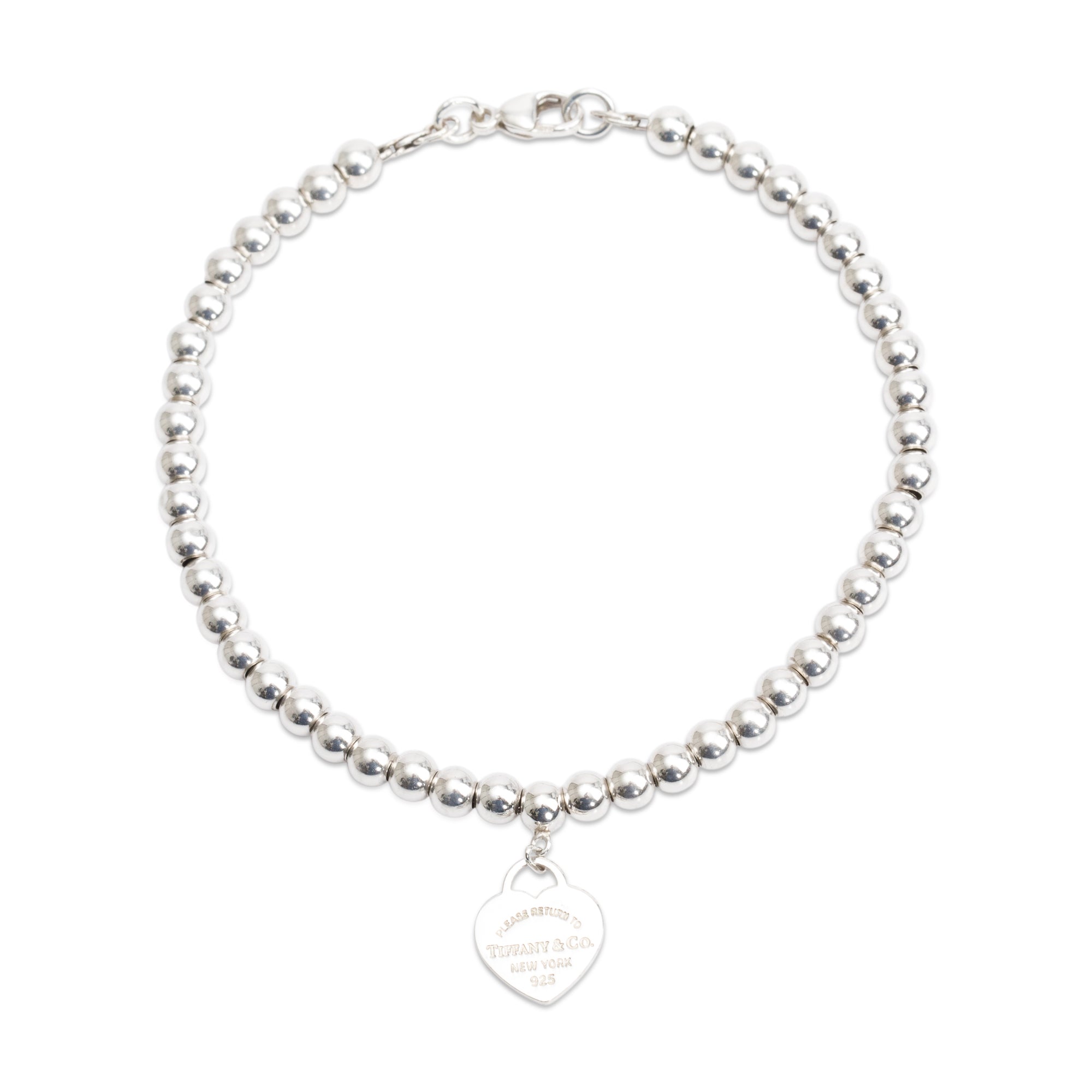 Tiffany & Co. Sterling Silver Return to Tiffany Mini Heart Tag 4MM Bead Bracelet