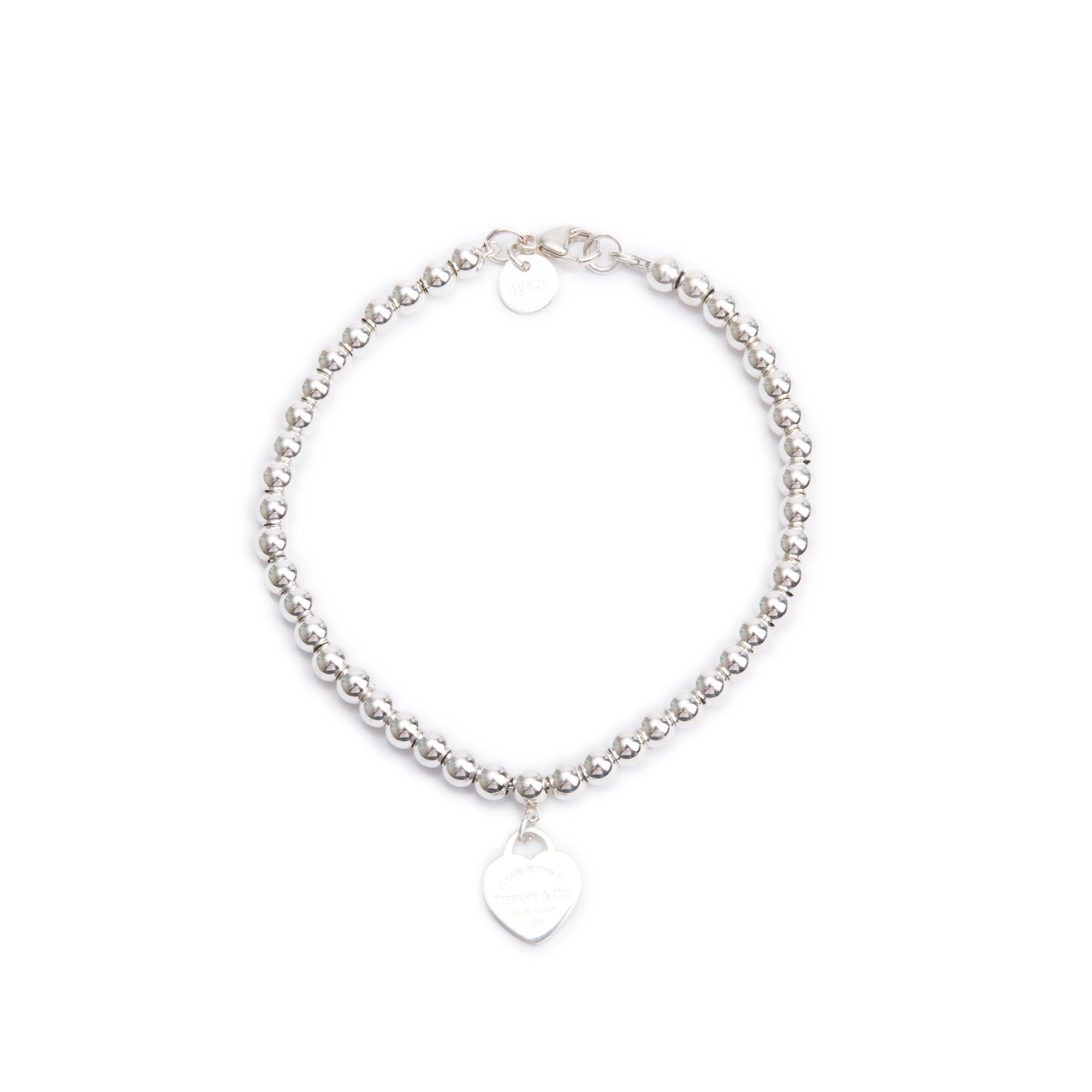 Tiffany & Co. Sterling Silver Return to Tiffany Mini Heart Tag 4MM Bead Bracelet