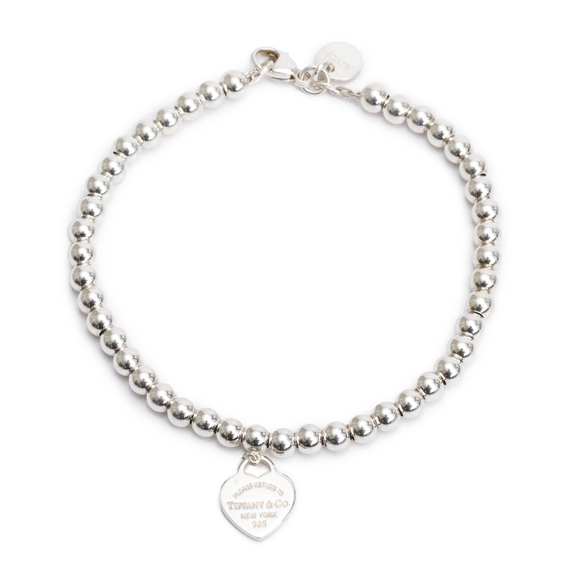 Tiffany & Co. Sterling Silver Return to Tiffany Mini Heart Tag 4MM Bead Bracelet