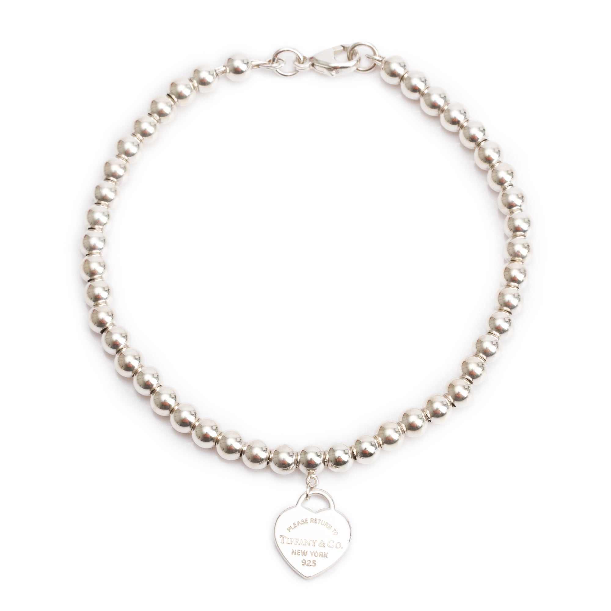 Tiffany & Co. Sterling Silver Return to Tiffany Mini Heart Tag 4MM Bead Bracelet