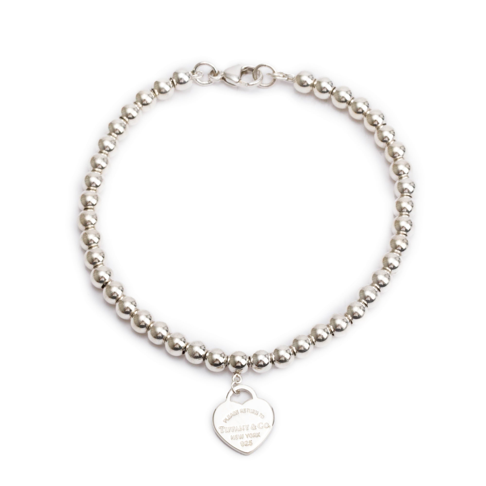 Tiffany & Co. Sterling Silver Return to Tiffany Mini Heart Tag 4MM Bead Bracelet