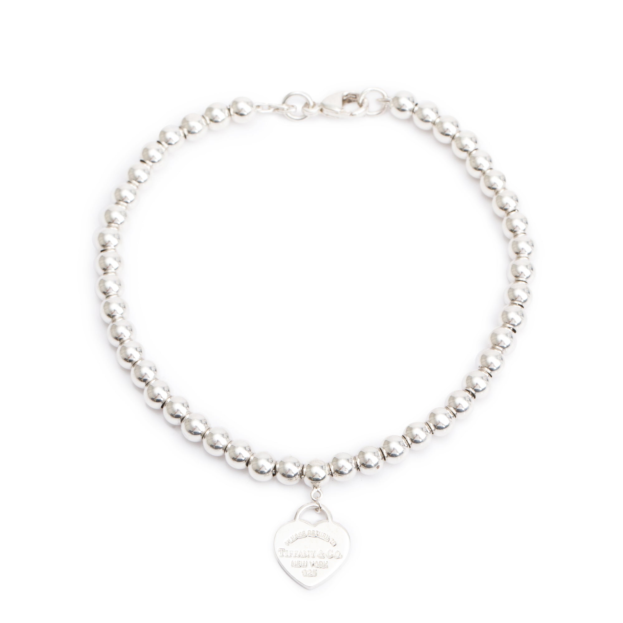 Tiffany & Co. Sterling Silver Return to Tiffany Mini Heart Tag 4MM Bead Bracelet