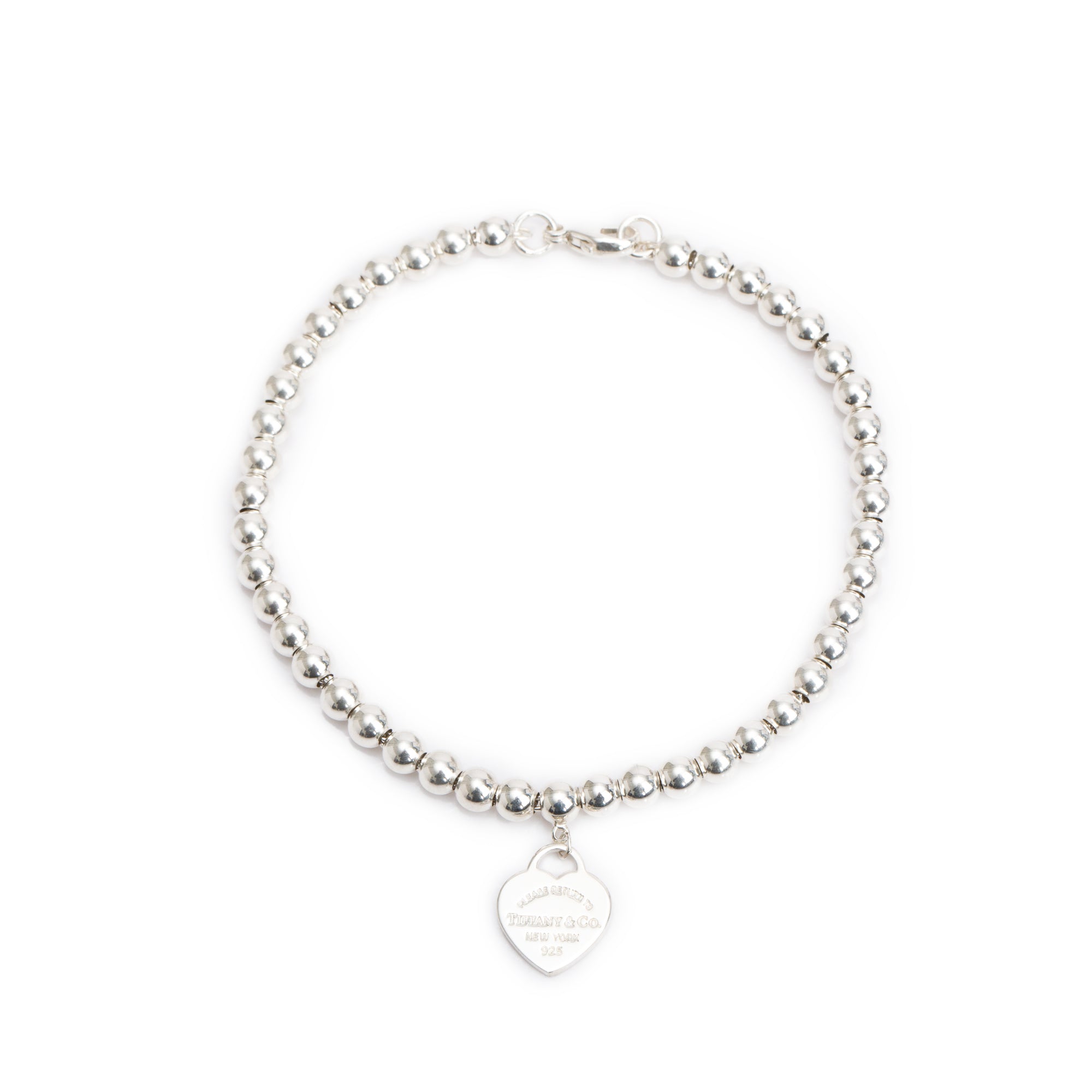 Tiffany & Co. Sterling Silver Return to Tiffany Mini Heart Tag 4MM Bead Bracelet