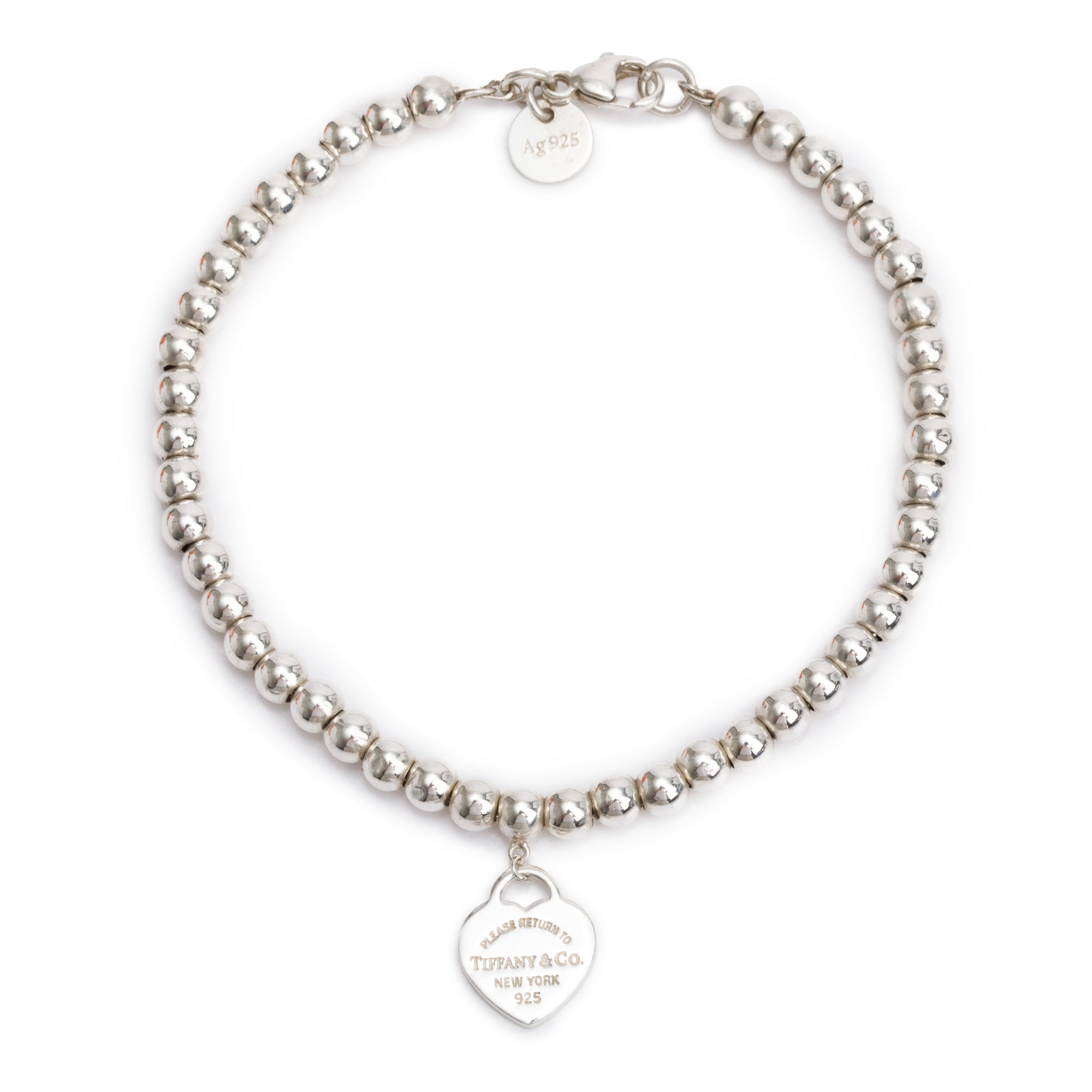 Tiffany & Co. Sterling Silver Return to Tiffany Mini Heart Tag 4MM Bead Bracelet
