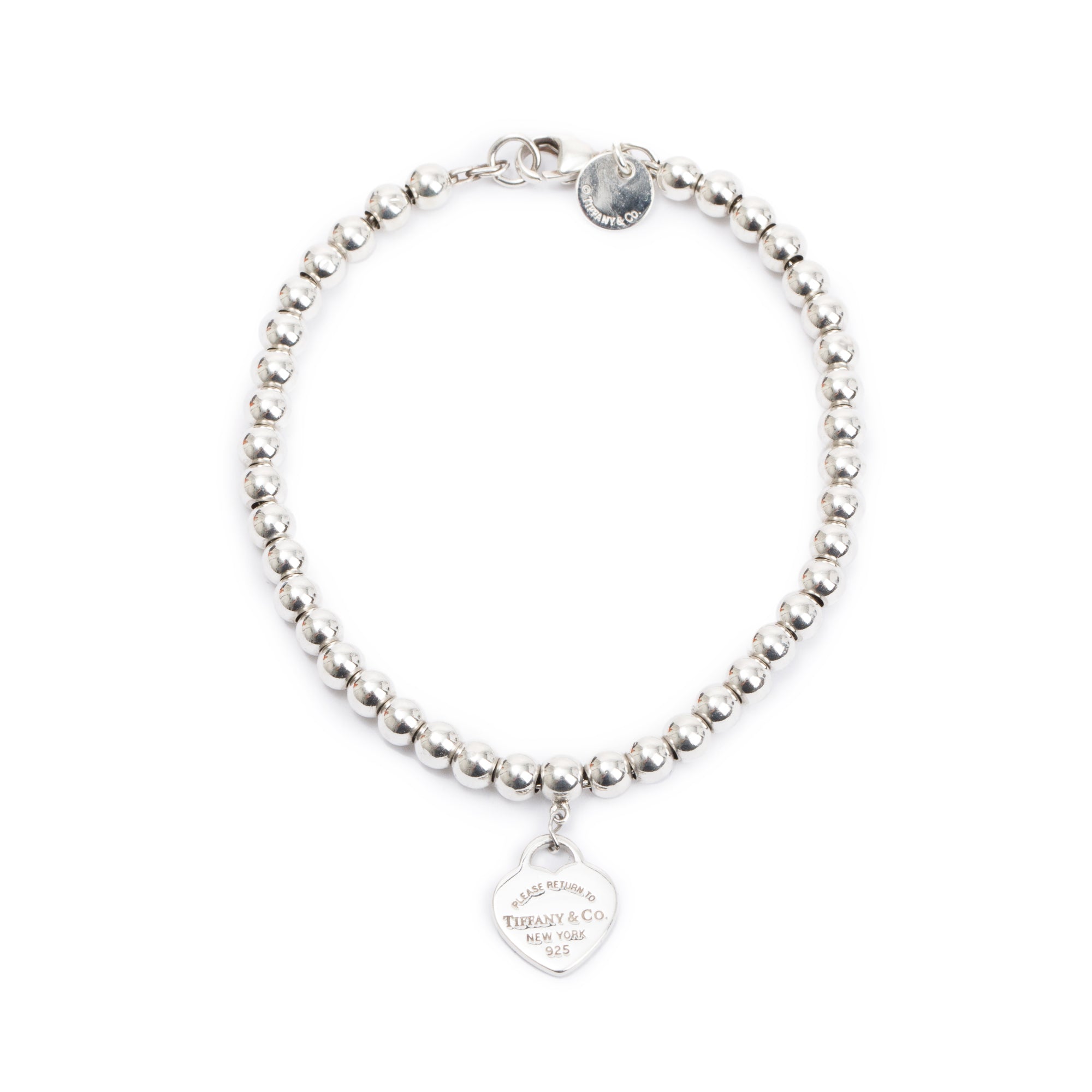 Tiffany & Co. Sterling Silver Return to Tiffany Mini Heart Tag 4MM Bead Bracelet