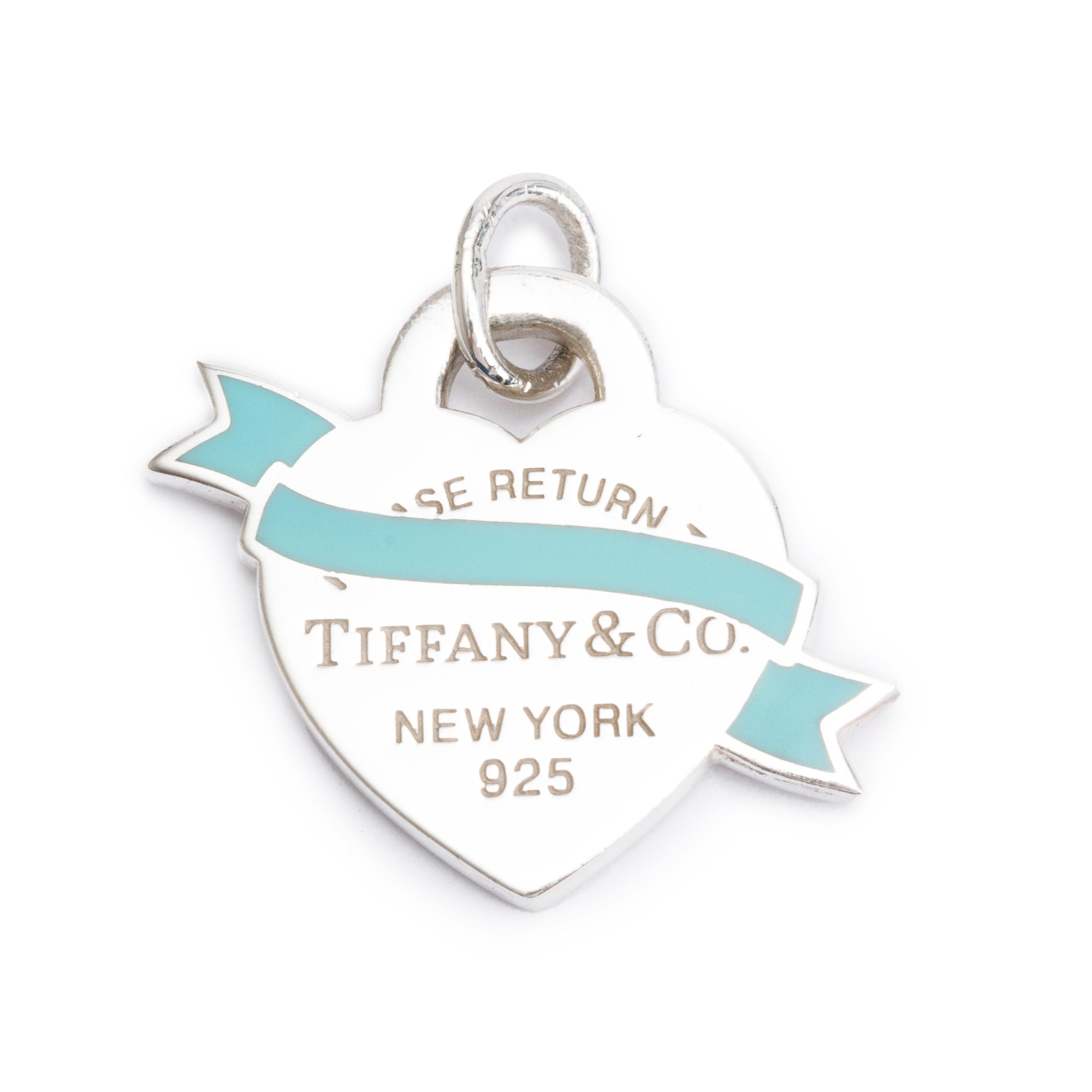 Tiffany & Co. Sterling Silver Return to Tiffany Small Heart Ribbon Charm w/ Blue Enamel