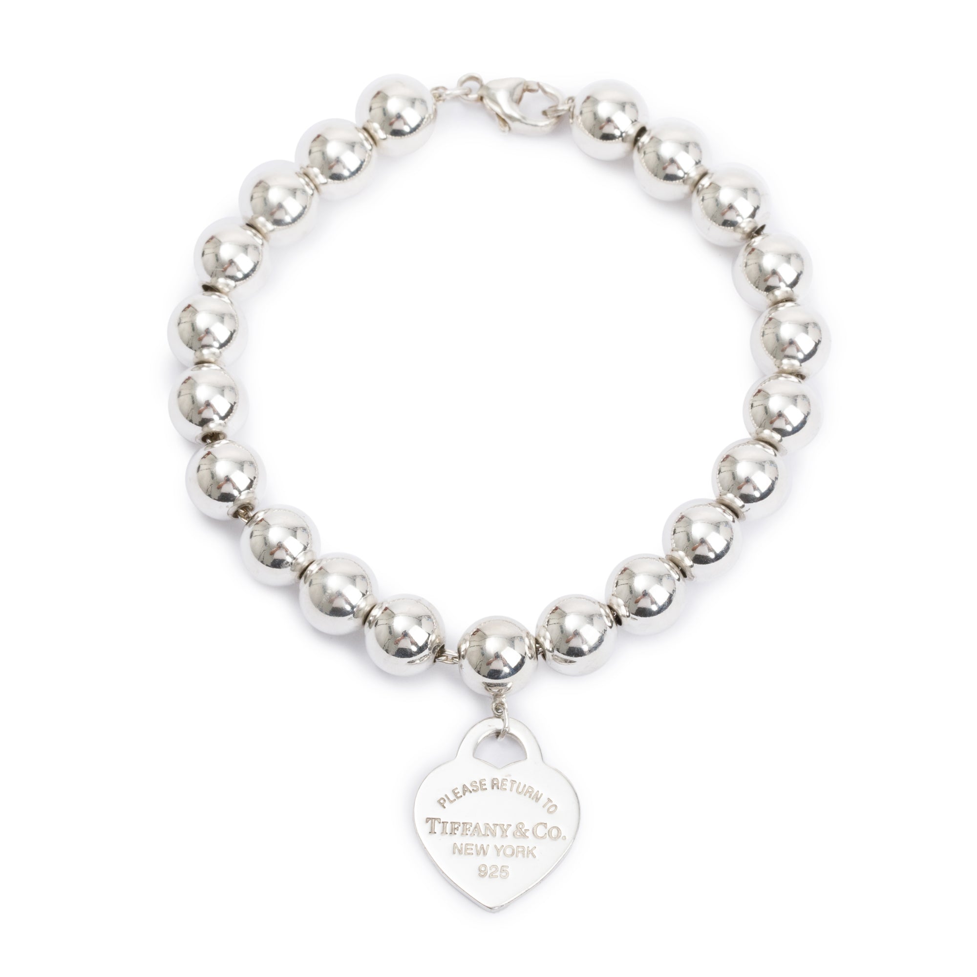 Tiffany & Co. Sterling Silver Return to Tiffany Small Heart Tag 8 MM Bead Bracelet
