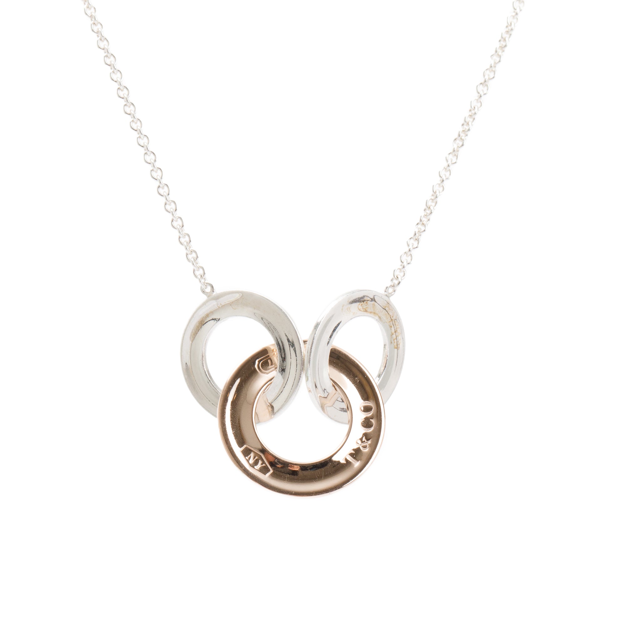 Tiffany & Co. Sterling Silver & Rubedo Metal 1837 Interlocking Circles Necklace